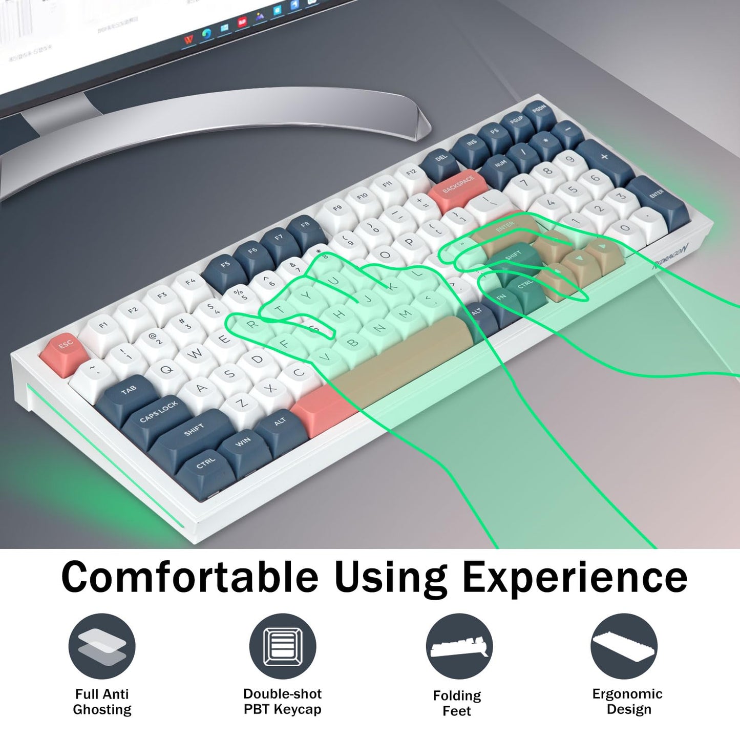 Redragon K723 Creamy Mechanical Gaming Keyboard Wireless, Hot Swappable Pre-lubed Linear Switches Gasket Design, Tri-Mode BT5.0/2.4GHz/USB-C, RGB Backlit for PC/Mac/PS/Xbox, White Blue