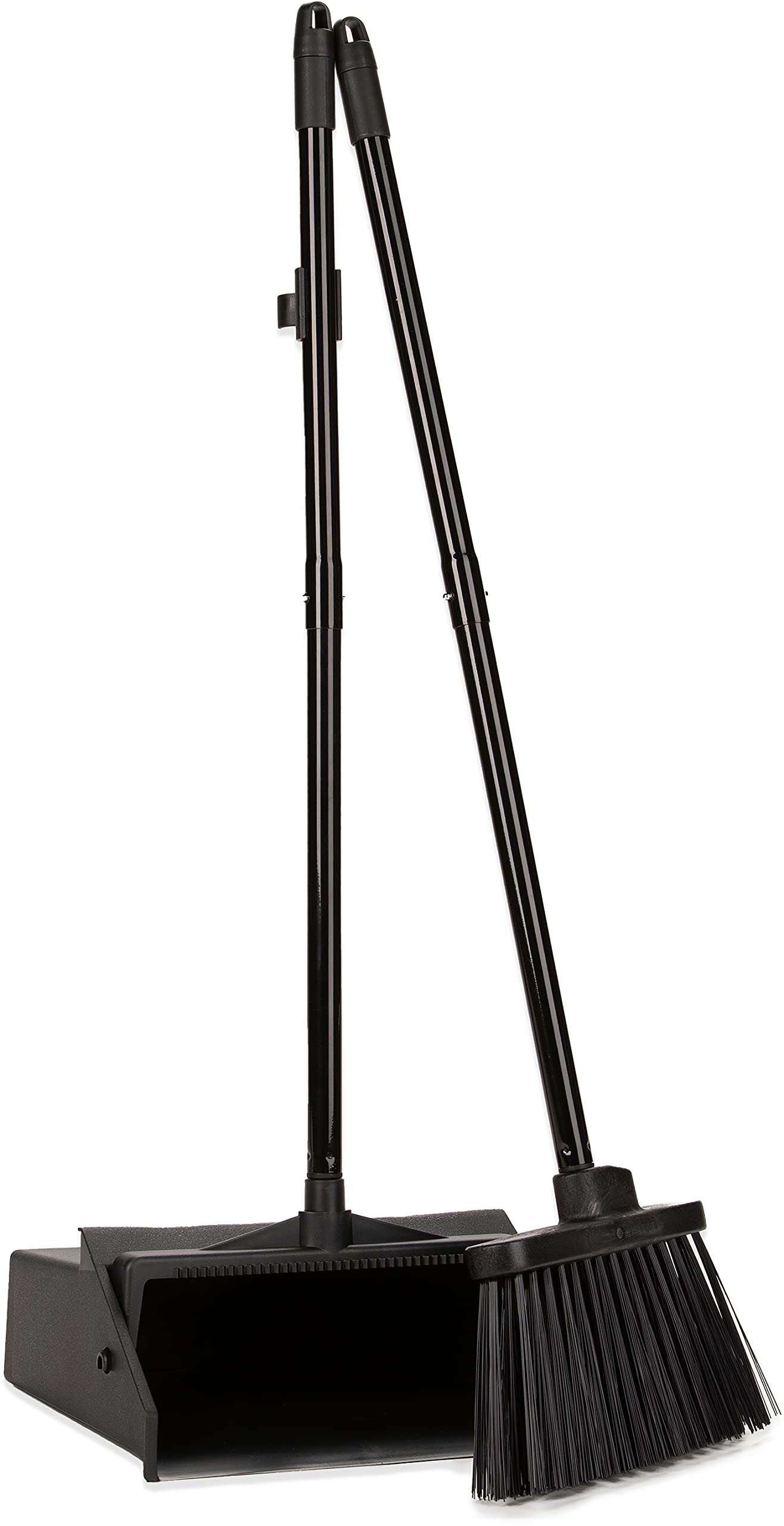 Carlisle FoodService Products Duo-Pan Upright Dust Pan and Broom Broom Set with Clip for Floor Cleaning, Restaurants, Office, And Janitorial Use, Plastic, 36 Inches, Black