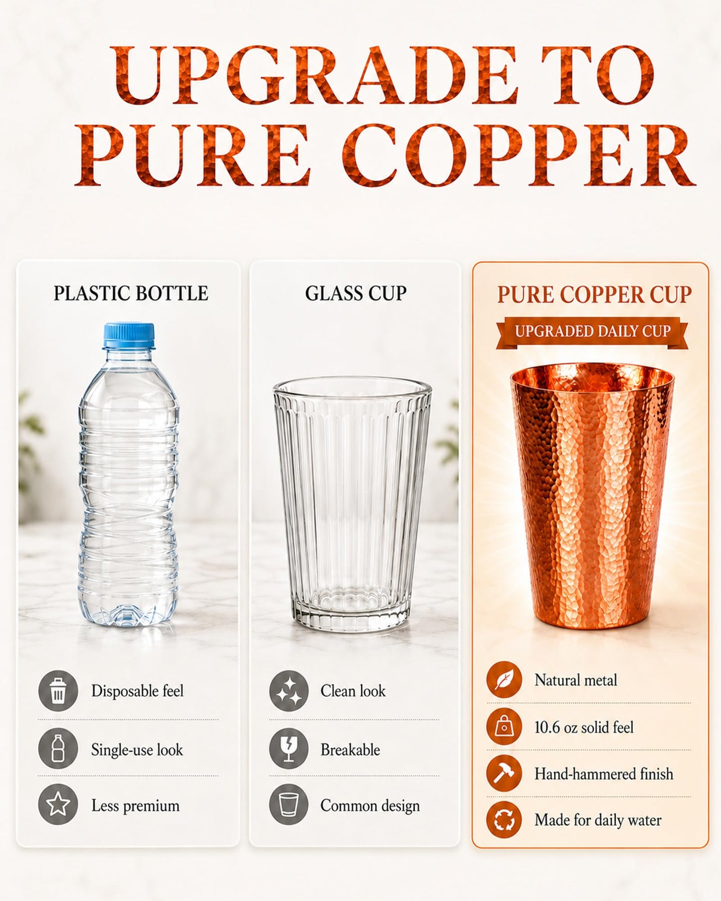 CigeZaus 18.5 Ounce Pure Copper Cups for Drinking, 100% Copper Heavy Tumbler for Decorations, Hammered