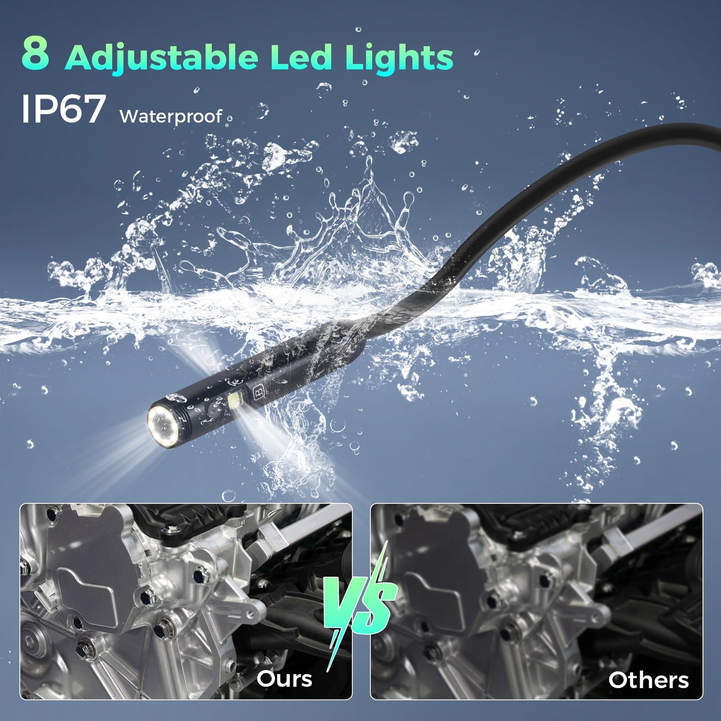 Triple Lens 1080P Borescope with 50FT Semi-Rigid Cable, 5" IPS Screen Endoscope Camera with Lights, 1080P Industrial Borescope with 32G Storage Card,IP67 Waterproof Drain Camera