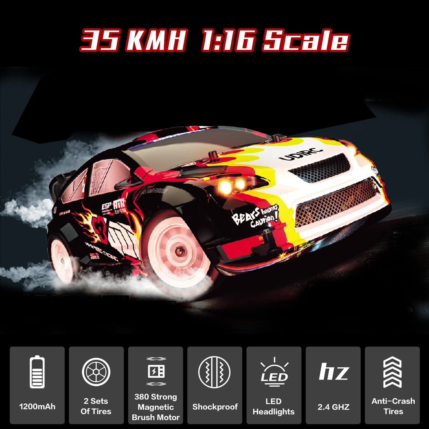 Losbenco Remote Control Drifting Car 1/16 Scale, 30+MPH 4WD High Speed Drift RC Car, Speed & Steering Control Vehicle Toy with U2 Sets of Tires and Light for Kids 8-12 Years Old