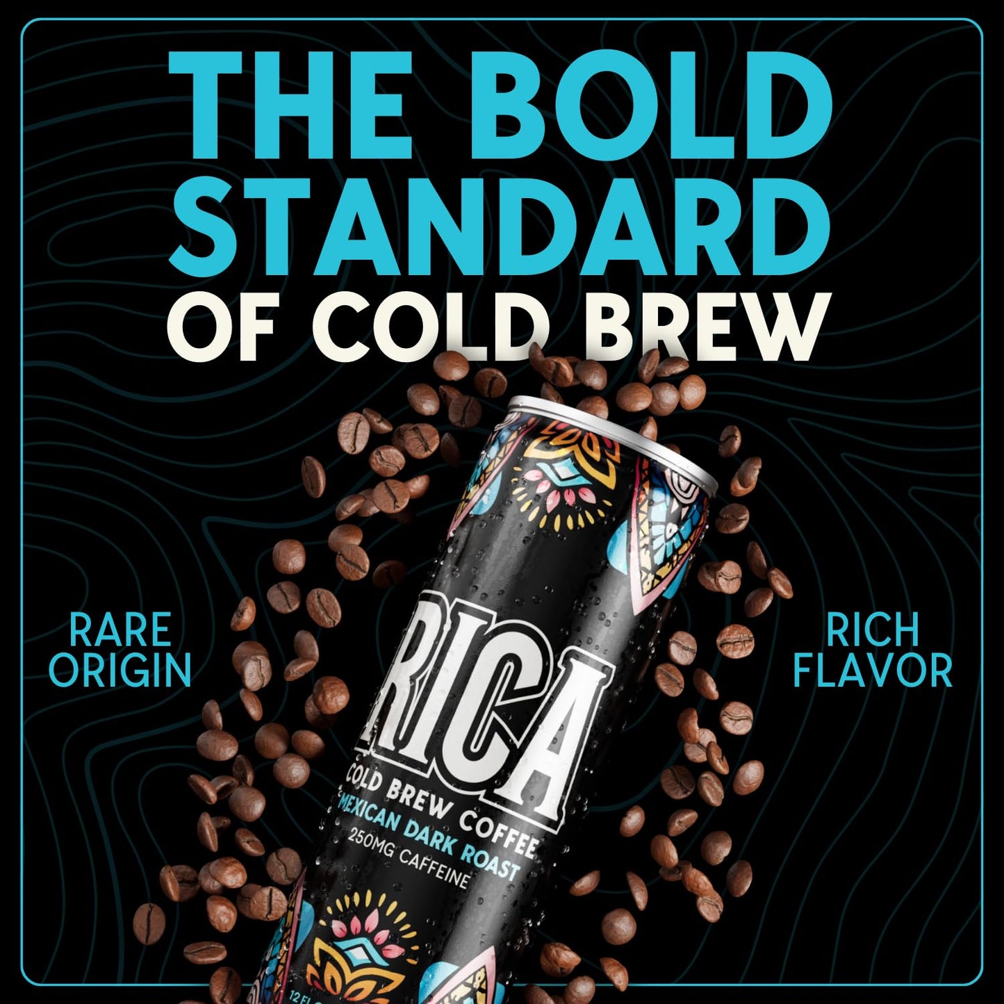 RICA Cold Brew | Mexican Single Origin Dark Roast Coffee From Chiapas | Ready To Drink Black Cold Brew Coffee With 250mg Natural Caffeine | Unsweetened, Low Acid, Shelf Stable 12oz Cans (12 Pack)