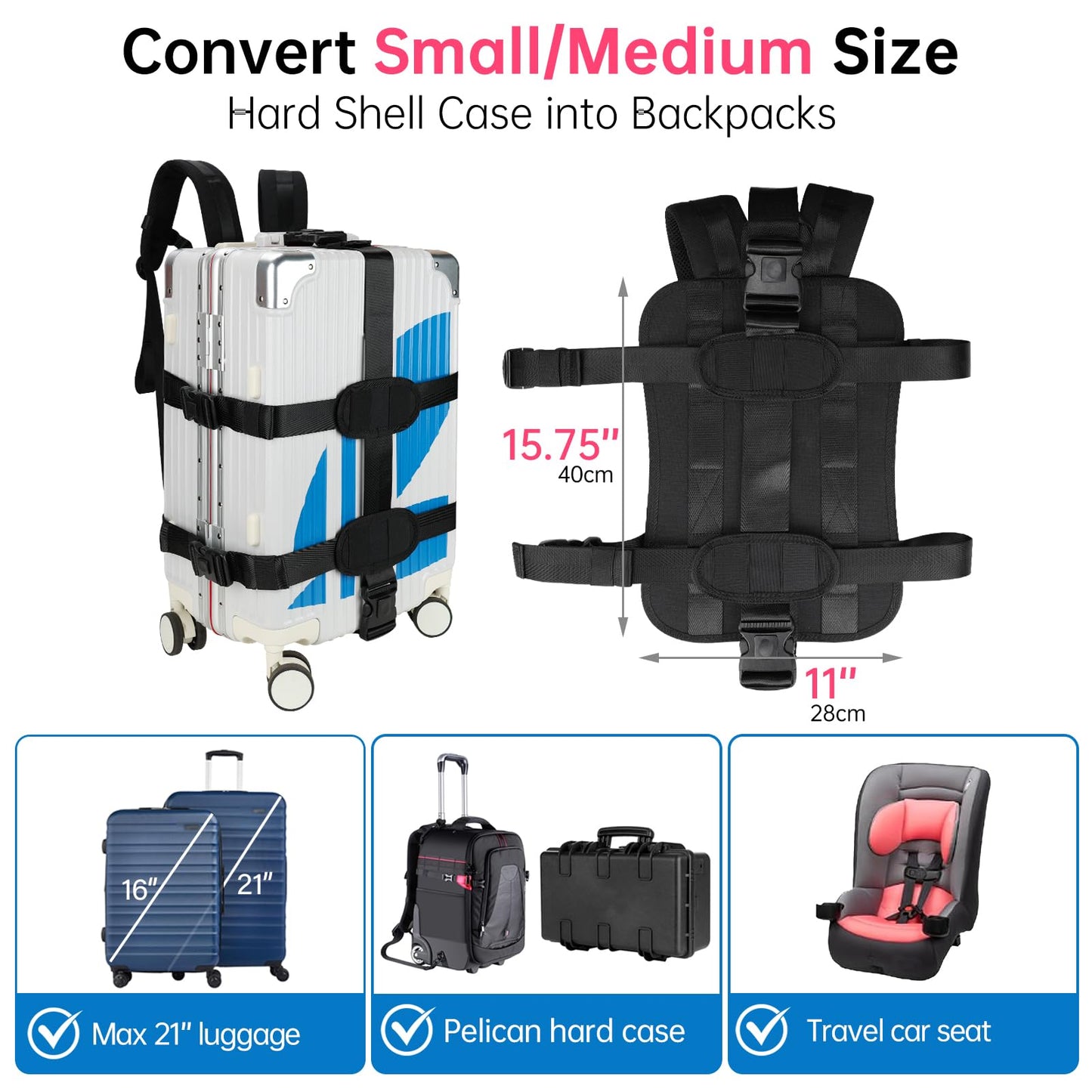 Premium Backpack Carrying System with Adjustable Strap – Ideal for Carrying Small to Medium Size Hard Shell case/Hand Baggage - S