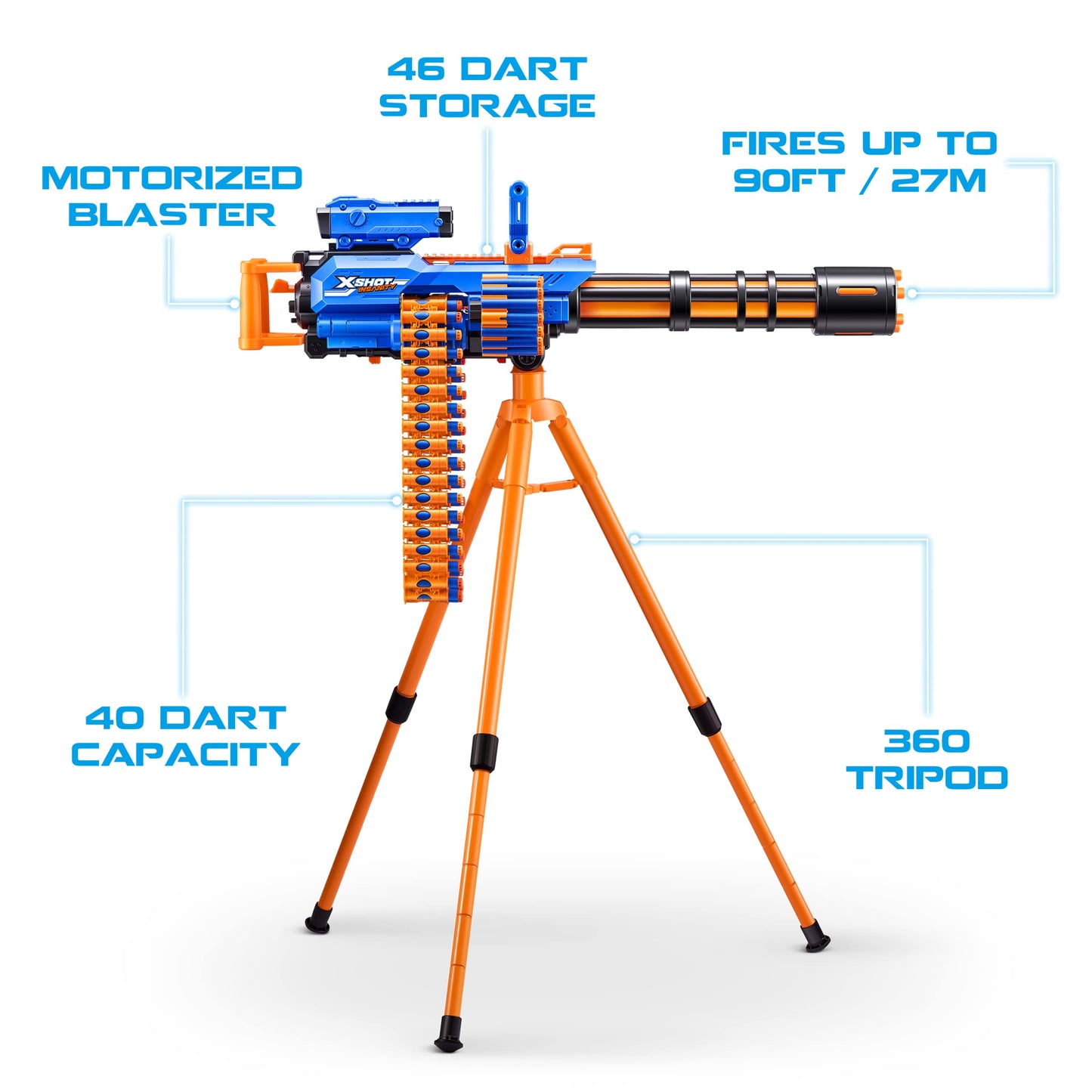 X-Shot Insanity Motorized Rage Fire by ZURU with 72 Darts, Motorized Blasting Power, Auto Feeding Belt, Tripod and Scope, Outdoor Toy for Boys and Girls, Teens and Adults