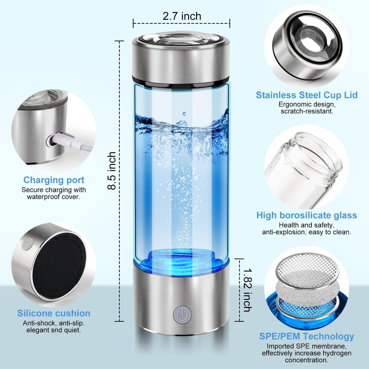 2026 New Hydrogen Water Bottle, Hydrogen Water Generator with Advanced SPE PEM Technology, Portable Rechargeable aquahealth Hydrogen Water for Office, Daily Drinking and Gifts
