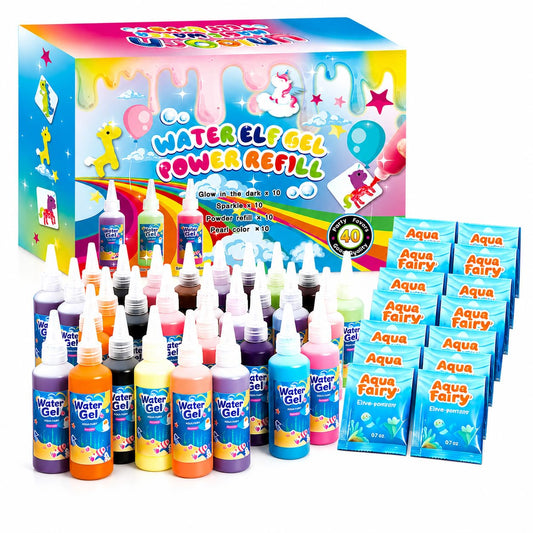 BSINHTIY Water Elf Toy Refill Kit, 40 Pack with Glow in the Dark, Sparkle, Pearl Color and Powder Refill, Provides Everything Young Artists Need to Fully Enjoy All Kinds of Fun.