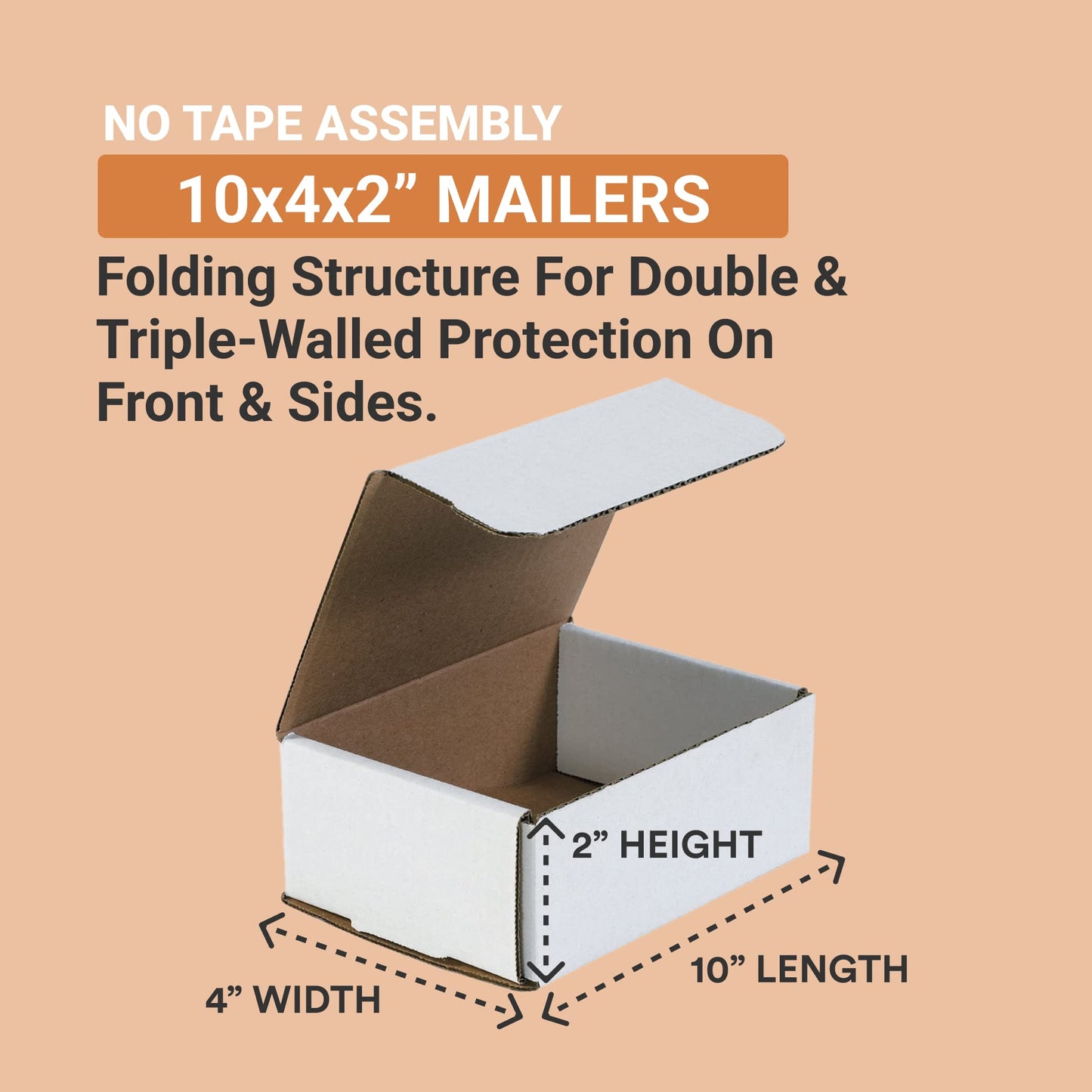 Box USA Shipping Boxes Flat 10"L x 4"W x 2"H 50-Pack - Corrugated Cardboard Box for Moving, Mailing, Packing, Packaging and Storage
