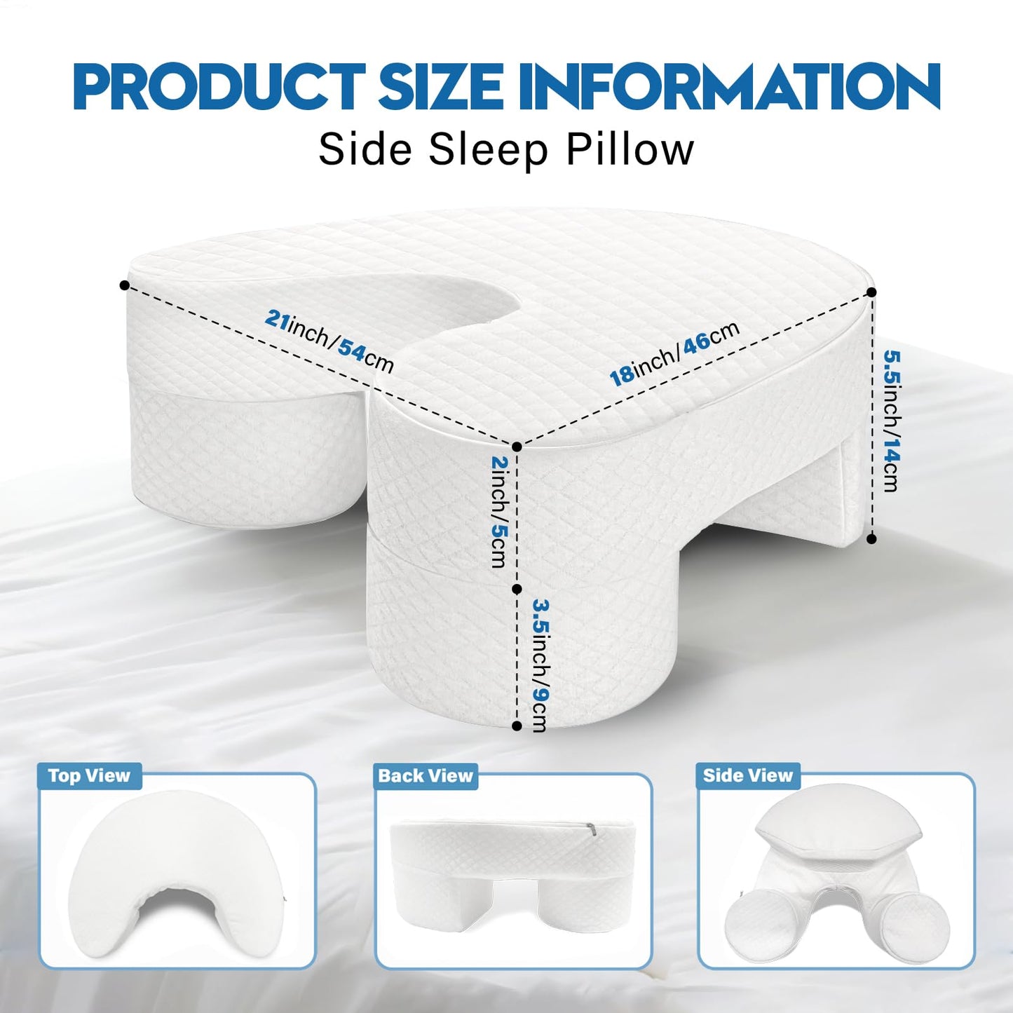 JZHLLA 5.5 Inch Pillow for Side Sleepers with Shoulder Pain Arm Channel Design, 40D Memory Foam for Support, Ergonomic Contour & Skin-Friendly Cover Relieves Pressure for Comfortable Sleep