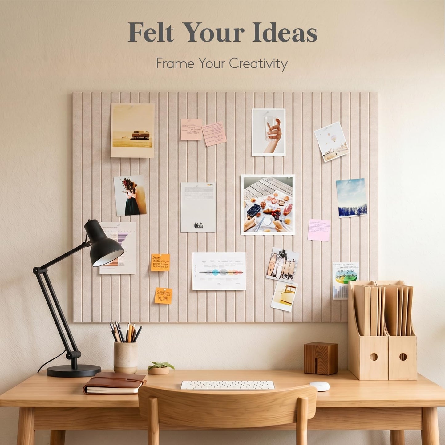 Lifewit Felt Slatted Bulletin Board, 12 Pack Self-Adhesive Panel, 48"x 36" Total Size, Cork Board Alternative, Pin Message Board with 30 Pushpins for Room and Office Decor, Home, Dorm, Black