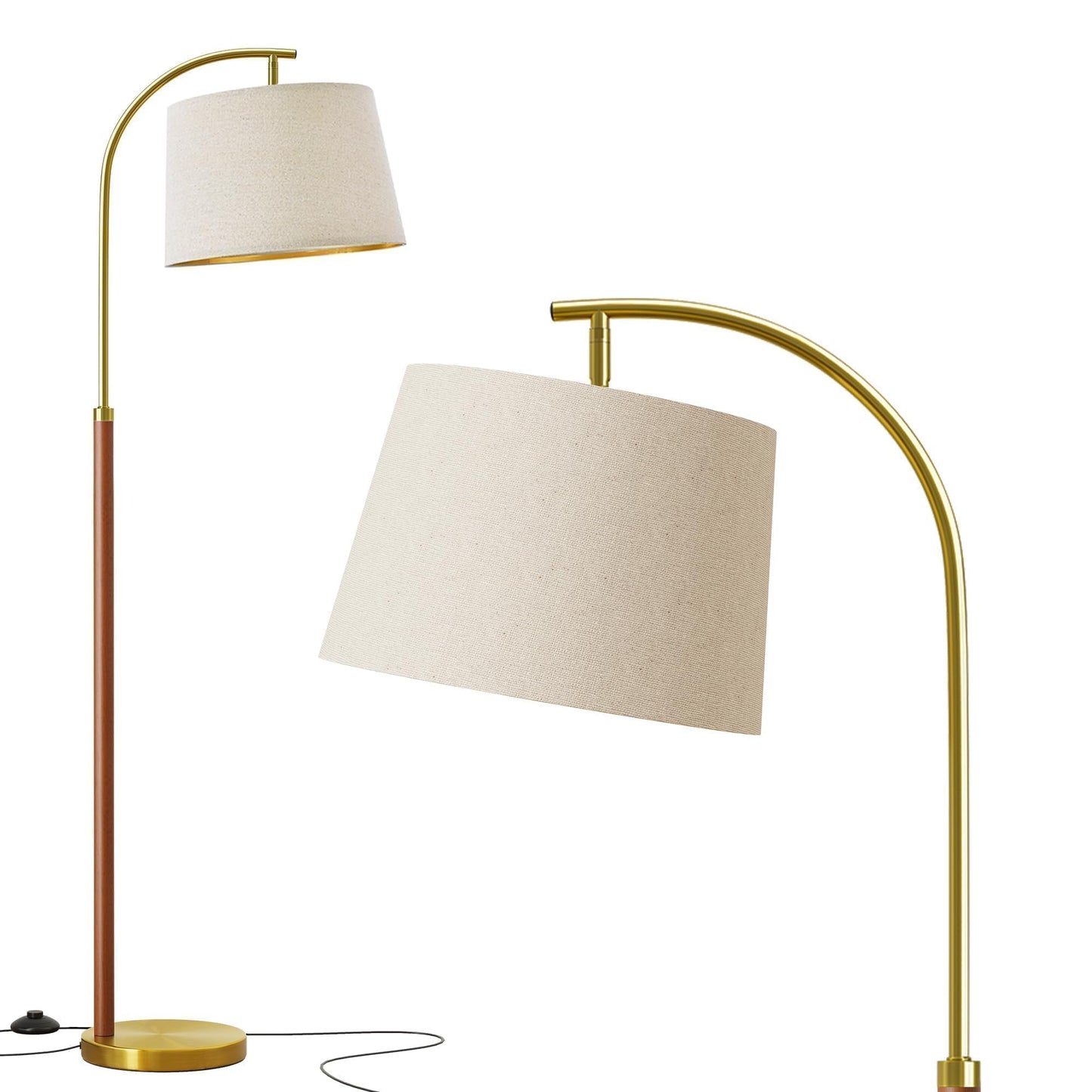 G-SAFAVA Real Wood Floor Lamps for Living Room Bedroom, 62.5" Mid Century Modern Lamp Gold Standing Tall Arc Lamps with Foot Switch, Floor Lamps for Nursery Office Decor Corner Reading Room Light