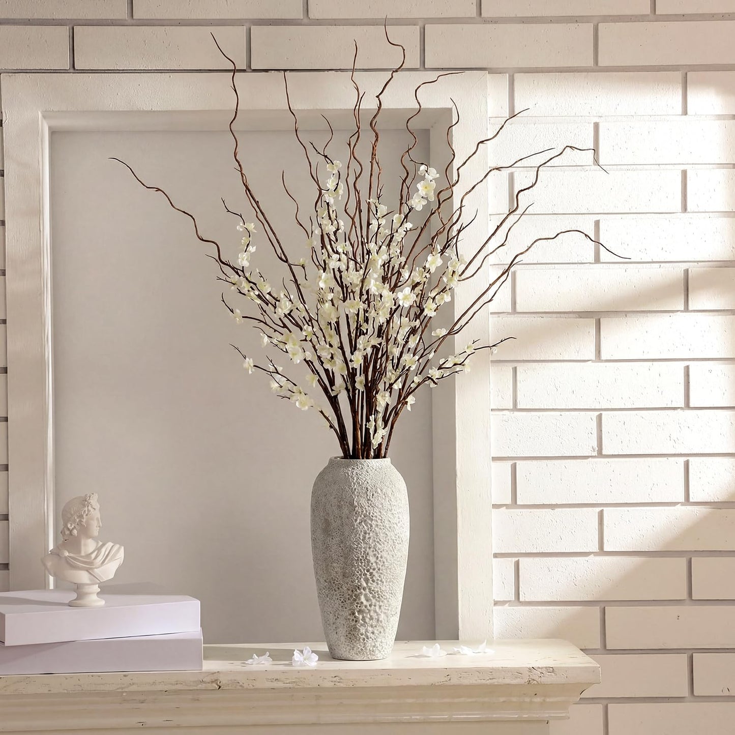 Daifunli 8 Pcs 38 Inch Artificial Flowers Cherry Blossom 45 Inch Curly Willow Branches for Spring Summer Indoor Decoration Faux Long Stem Silk Plum Blossom for Wedding Home Office Hotel Vase Decor