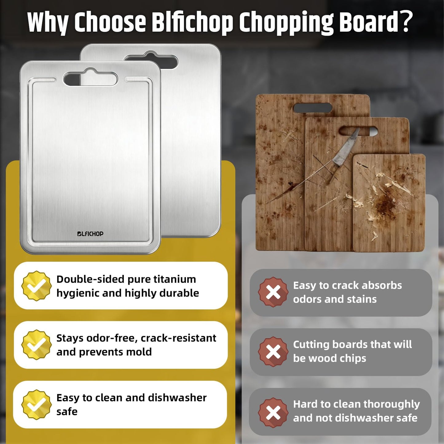 100% Pure Titanium Cutting Boards with Juice Groove, Metal Chopping Boards for kitchen Double-Sided Non-Toxic Cutting Borad Meat, Vegetables and Fruits, Dishwasher Safe, Grey (18 * 12in）