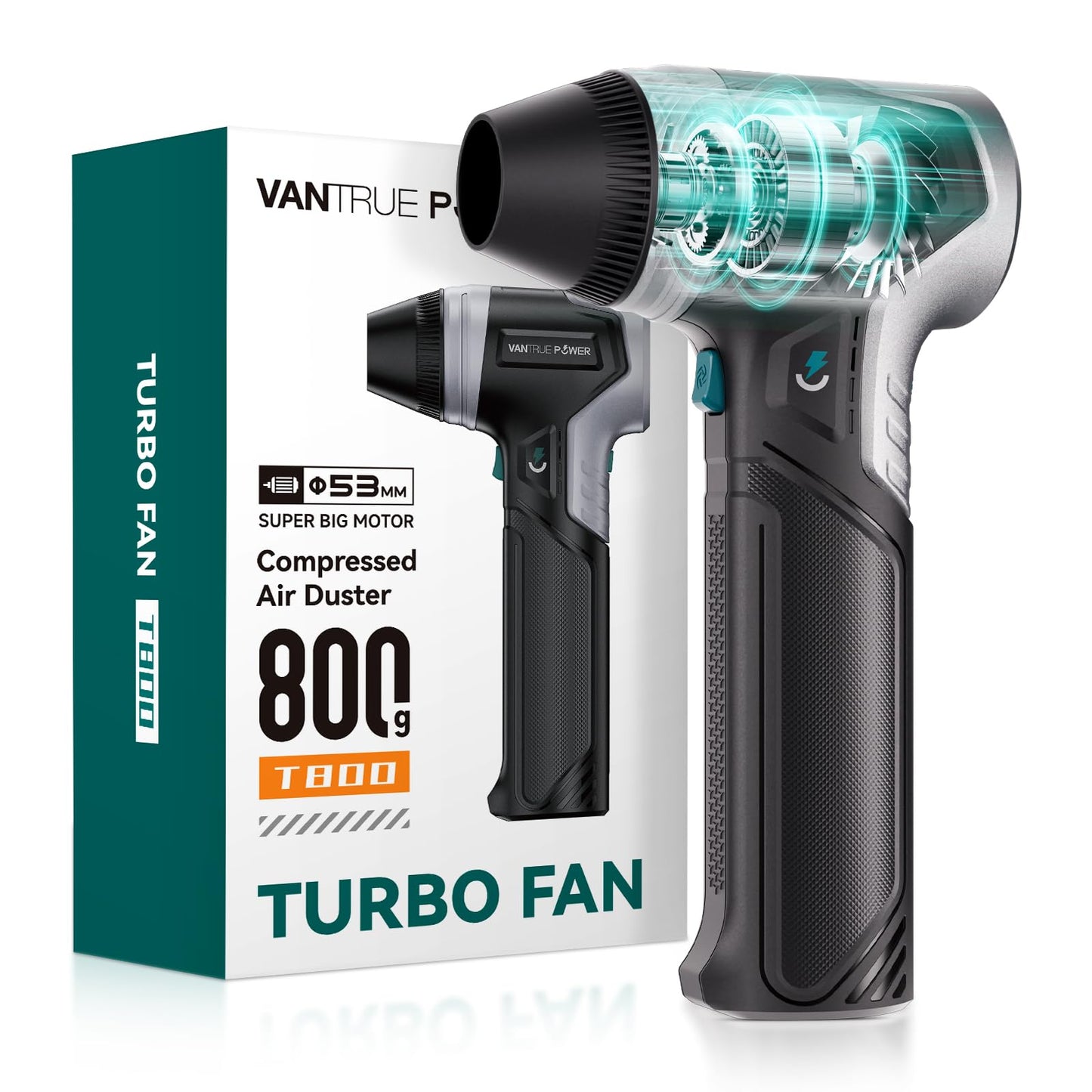 VANTRUE POWER Electric Air Duster-（3 Times The Average Market Wind Force）, Super Power Cordless Duster, Rechargeable Brushless Motor Durable Blower, 3-Gear Adjustable for Keyboard, Car, House, Patio