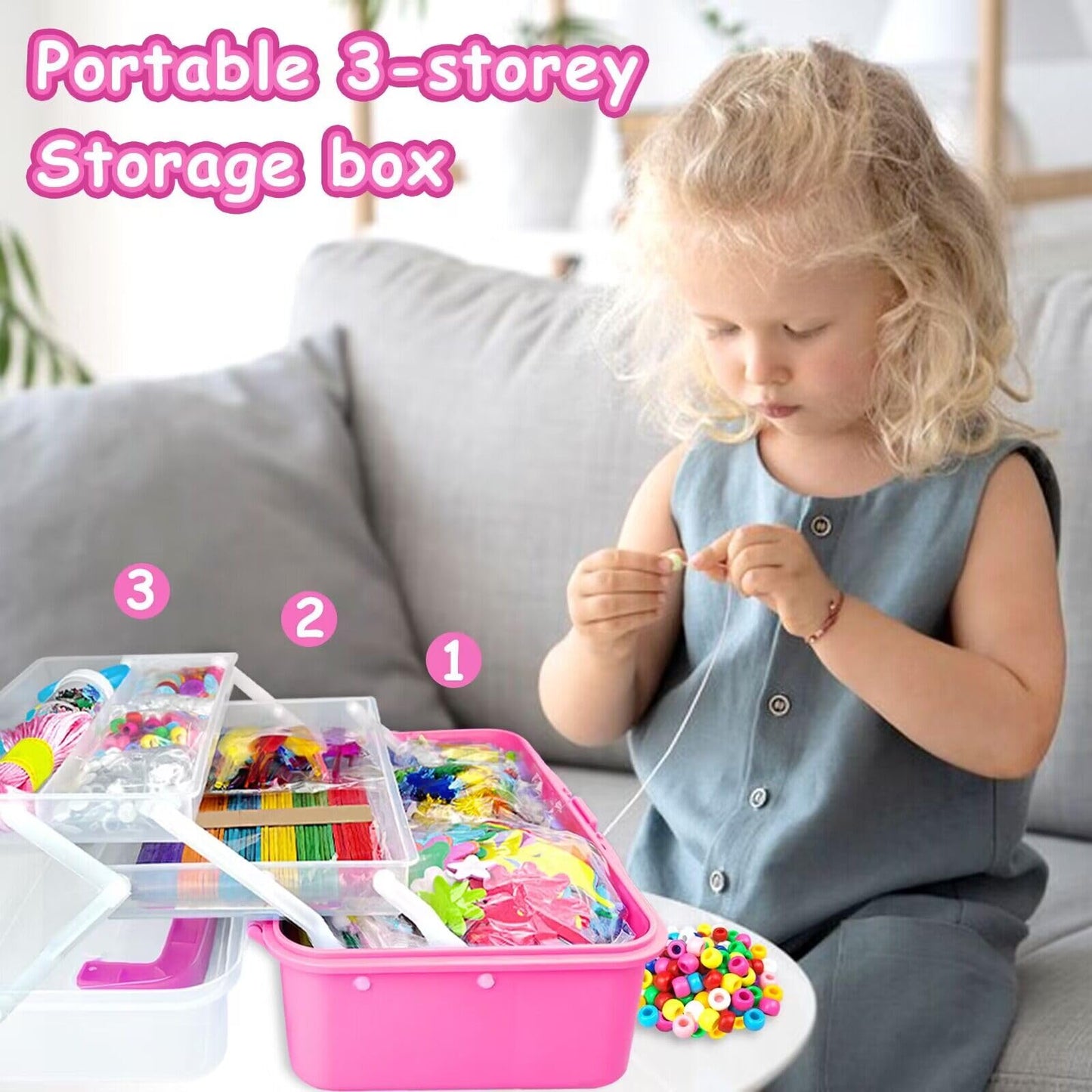 3000 Arts and Crafts Supplies for Kids Craft Kit All in 3 Layered Craft Box with Pipe Cleaners Crafts for Kids Age 4-6, 6-8, 8-12 DIY School Supplies Materials Set Toys Gifts for Girls Boys, Red