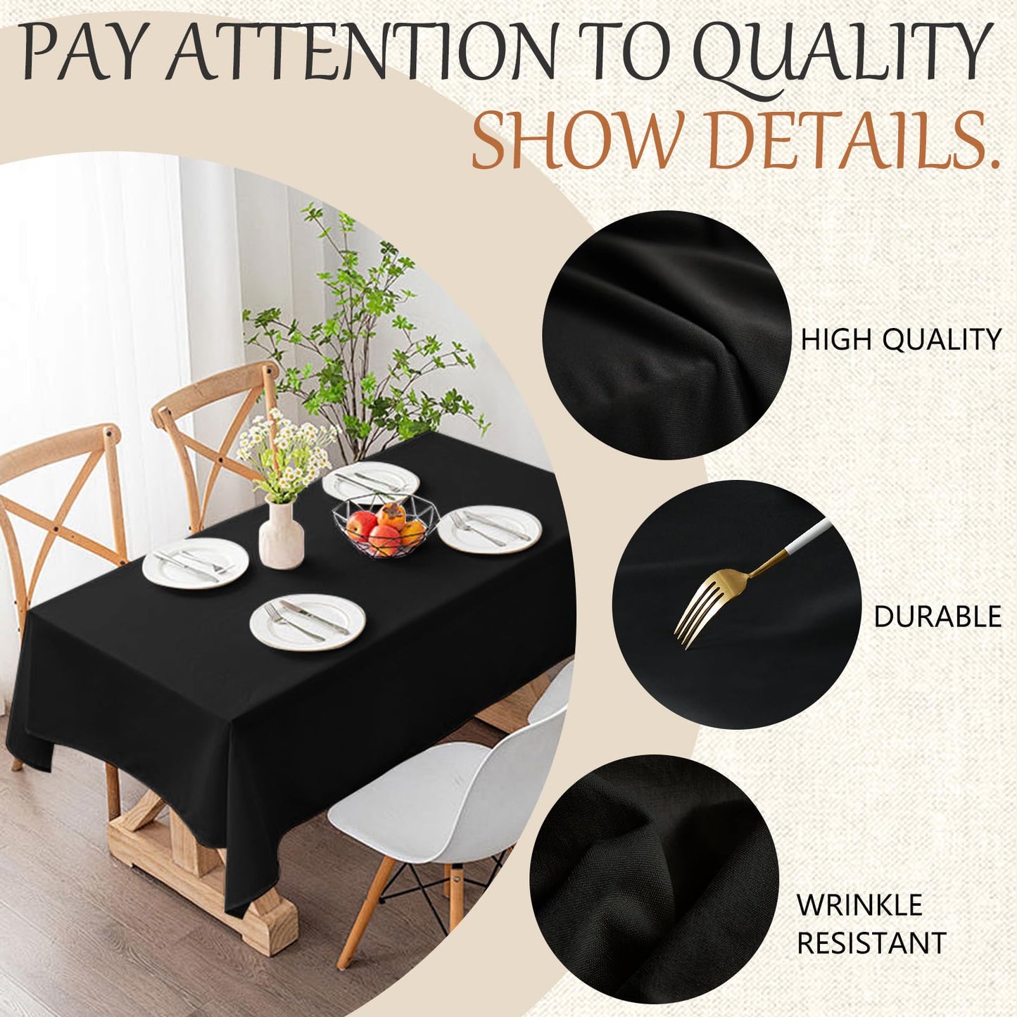 Winwingo 70x120 Table Cloth - 6 Pack Rectangular Black Washable Stain and Wrinkle Resistant Polyester Table Cover for Dining Tables, Various Parties and Camping (Black)