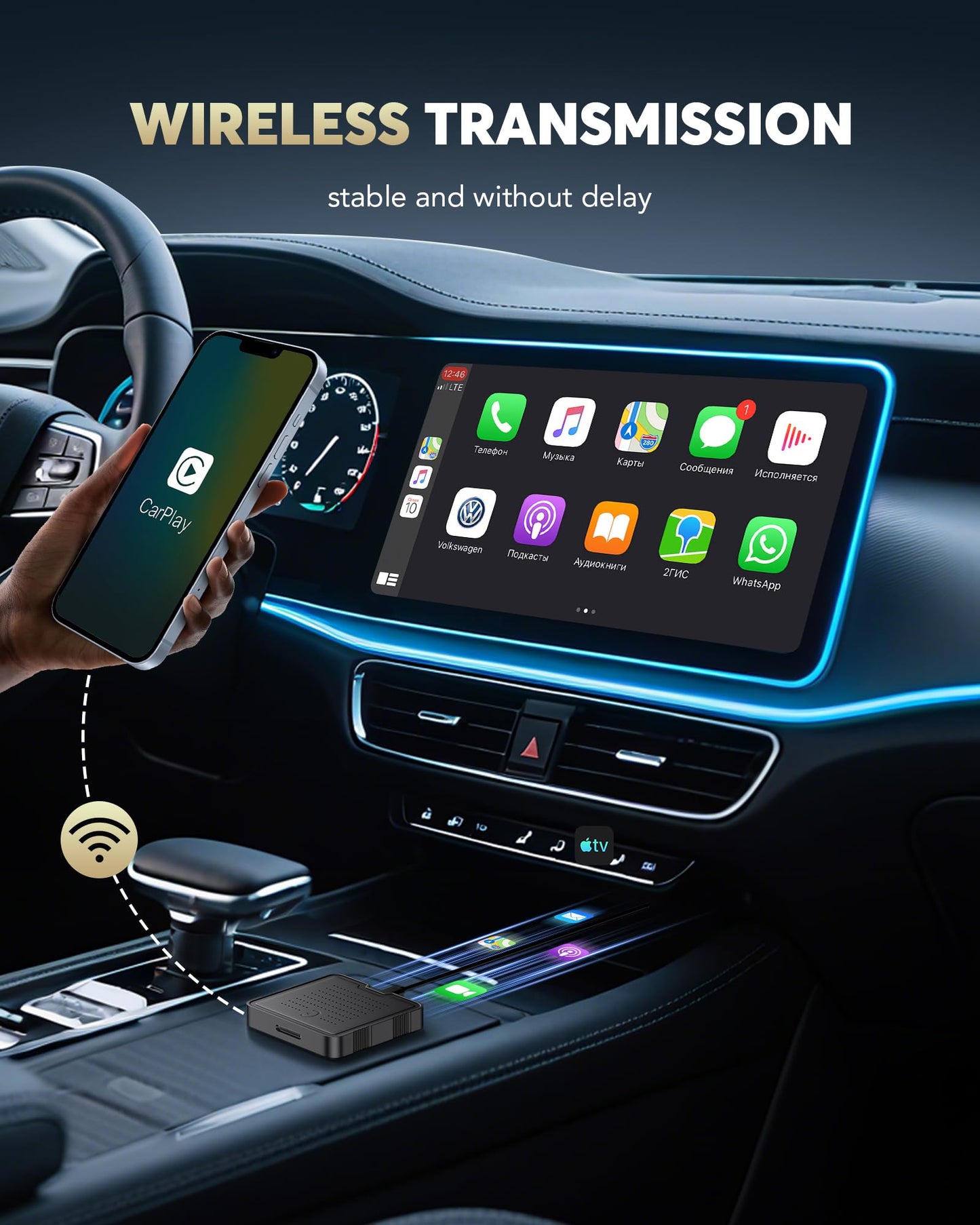 HGLEQ 2-in-1 Wireless CarPlay Adapter for Streaming Netflix/YouTube/TikTok/TF Card, 2025 Magic Video AI Box & Android Auto Dongle, Plug & Play, Fit with iPhone 8+/iOS10+/Android 11+