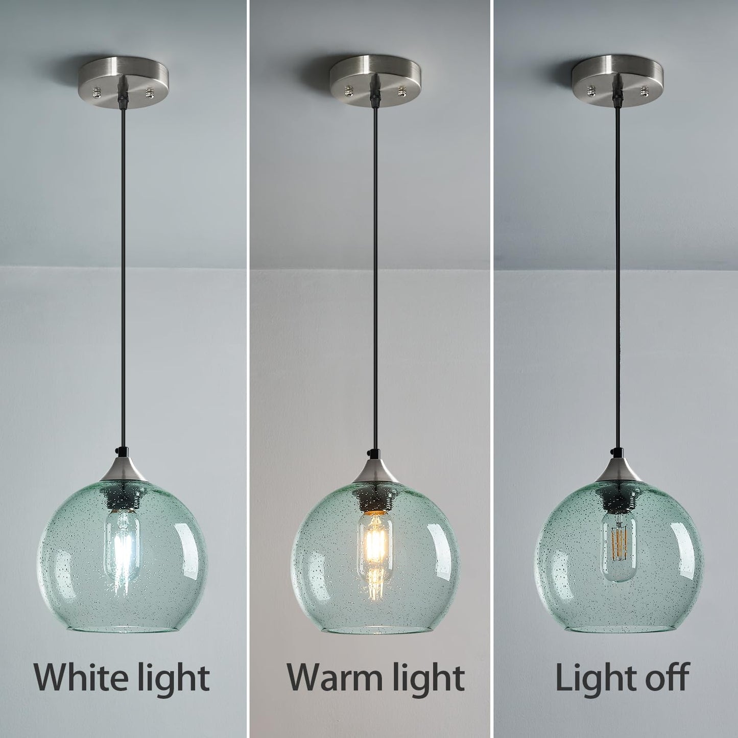LBSQJ Light Green Glass Pendant Lights Kitchen Island Lighting Globe Pendant Light Fixtures Modern Pendant Lighting for Bedroom Living Dining Room Light Fixture (7.87 in, 3 Pack)