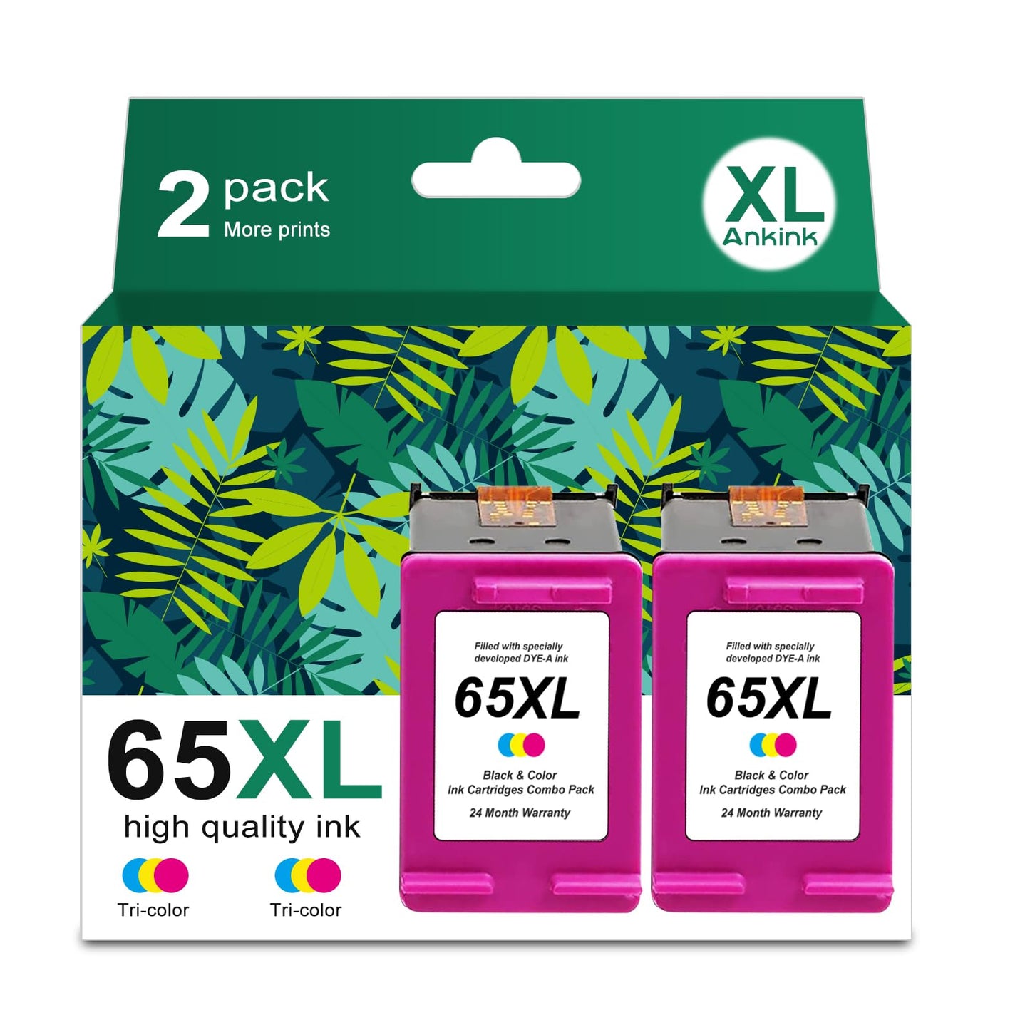 65XL Color Remanufactured Ink Cartridge Replacement for HP Ink 65 HP65 XL HP65XL Color Combo,2-Pack for 5055 5000 5052 5010 5070 5014 3755 3700 3772 2600 3752 2652 2655 2622 2640 Printers,High-Yield