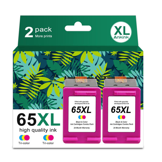 65XL Color Remanufactured Ink Cartridge Replacement for HP Ink 65 HP65 XL HP65XL Color Combo,2-Pack for 5055 5000 5052 5010 5070 5014 3755 3700 3772 2600 3752 2652 2655 2622 2640 Printers,High-Yield