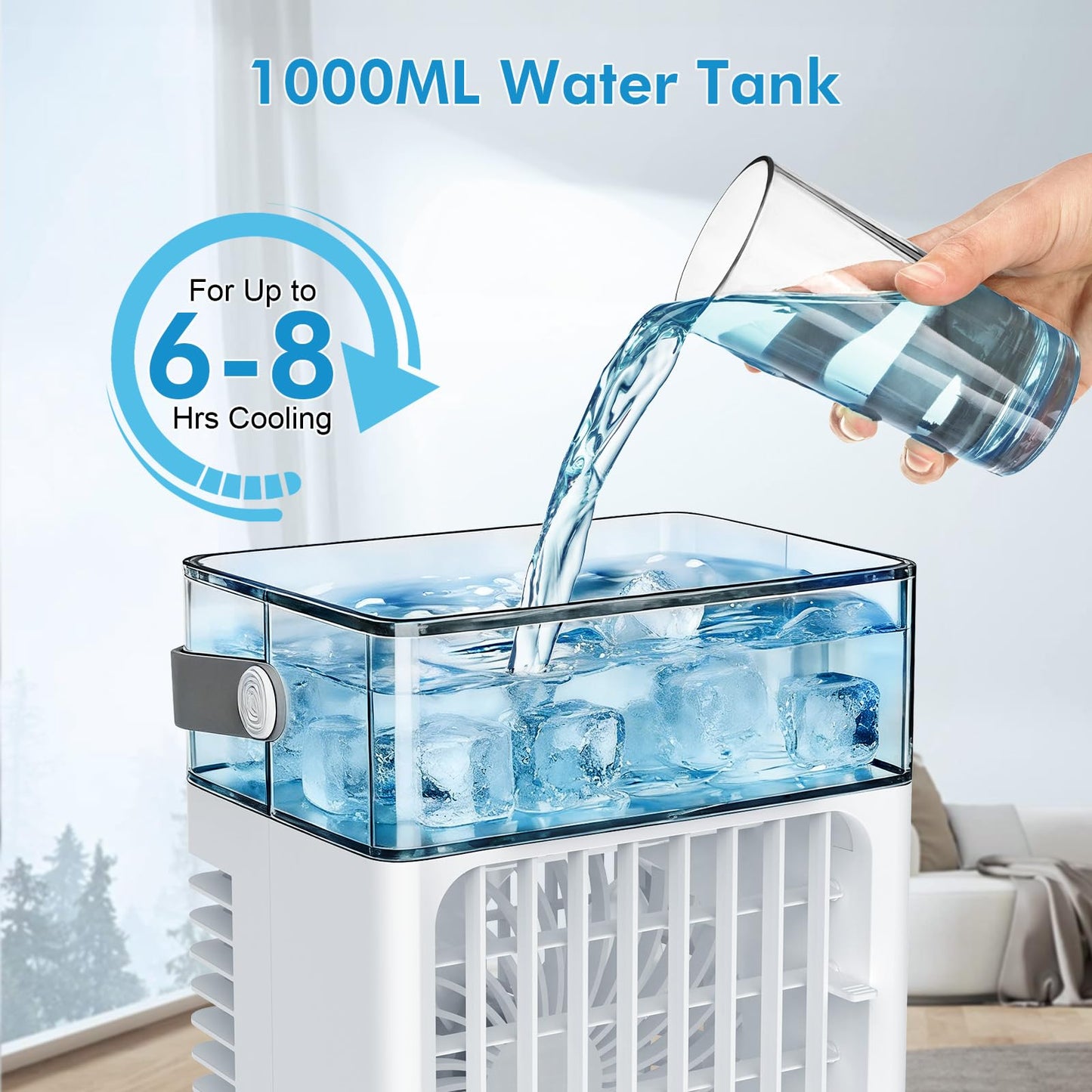 Portable Air Conditioners, 3-in-1 Portable AC Unit, Personal Mini Air Conditioner With 1000ml Water Tank, 2/4/6H Timer, USB Charging Small Cooling Fan (Include 5V 2A Adapter) For Indoor Office Bedroom