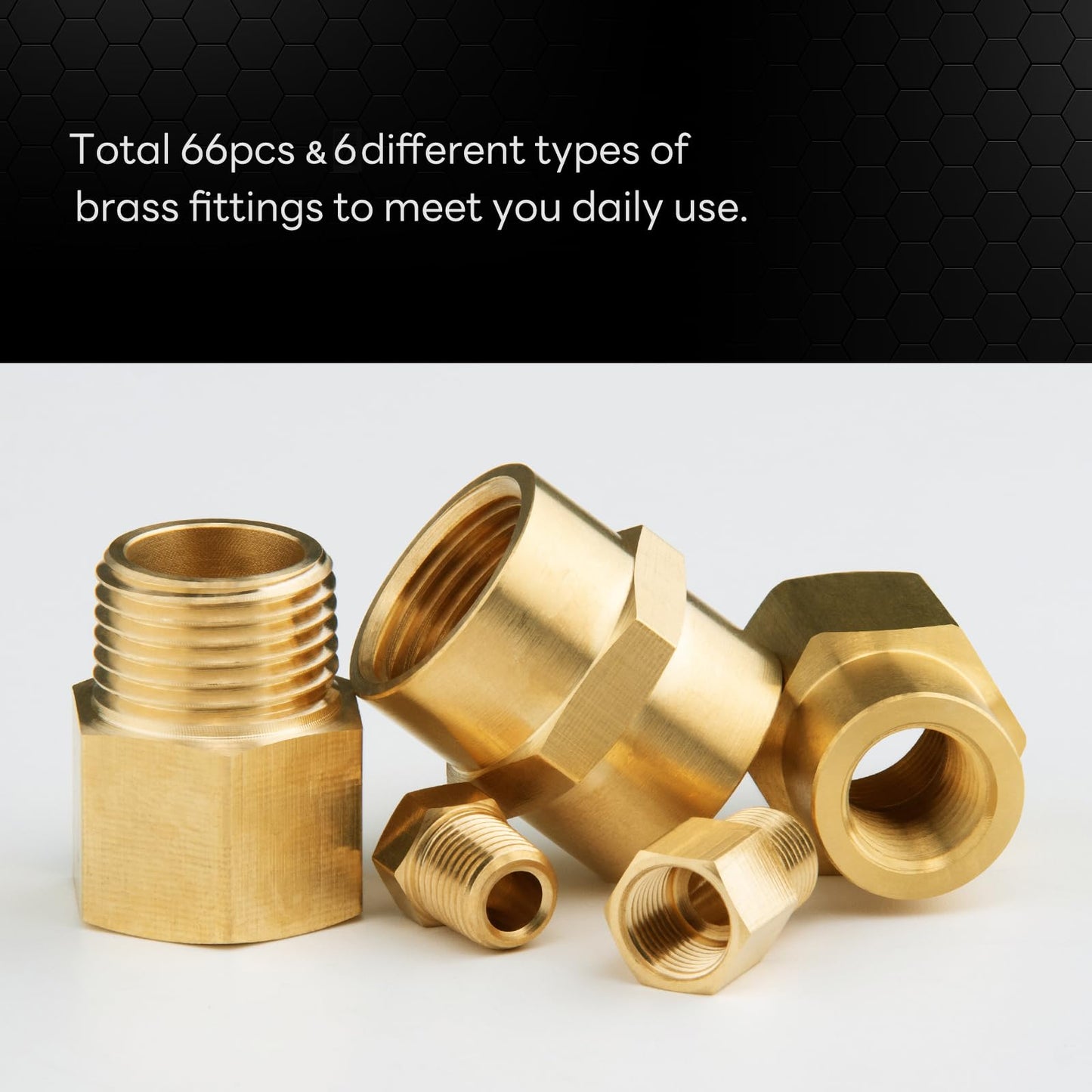 KOOTANS 66pcs Brass Pipe Fittings Assortment NPT Adapter Fitting, Reducer Bushing, Hex Nipple, Reducing Hex Coupling, Pipe Head Brass Plug Kit