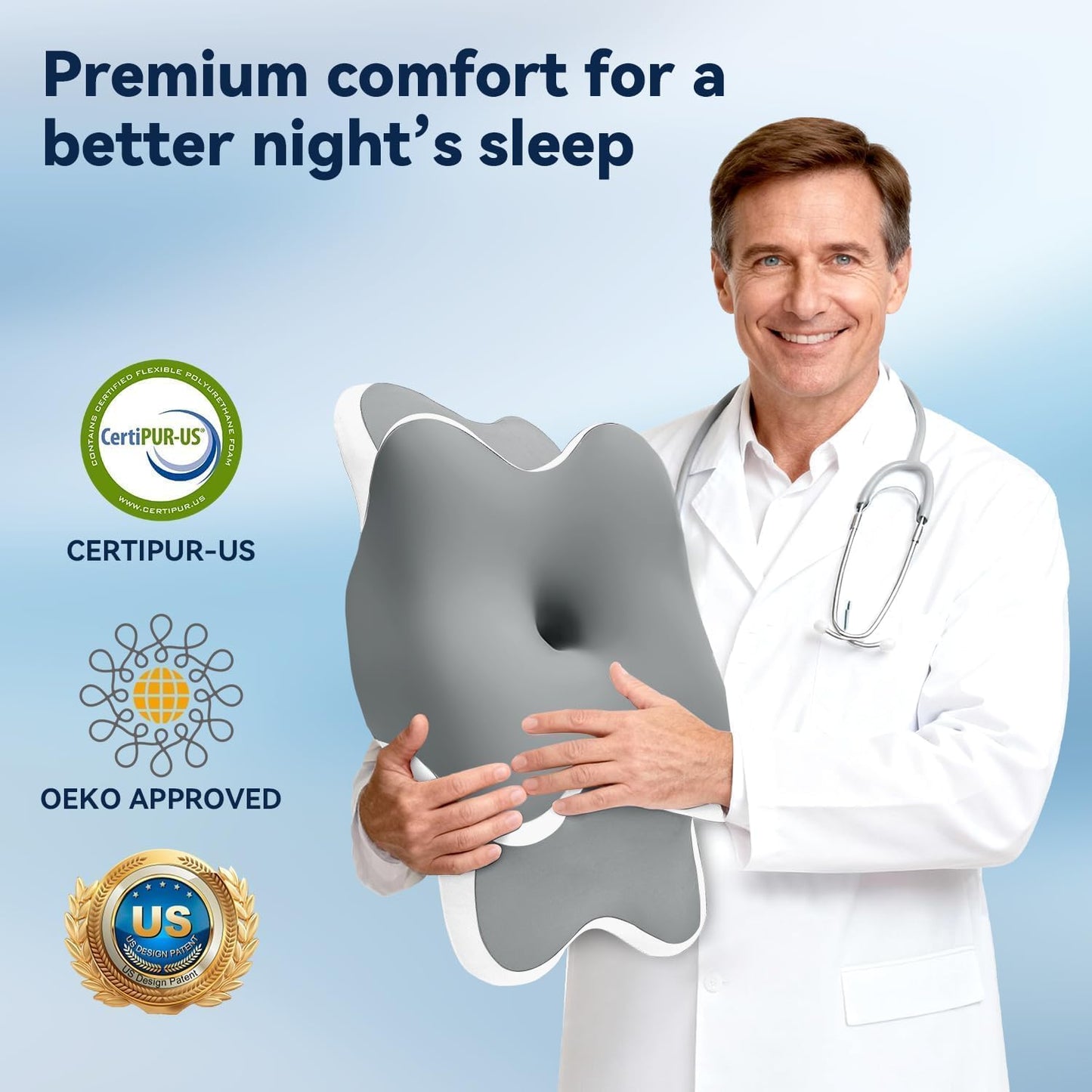 Sleep Apnea Pillow with Neck Pain & Snoring Relief -Orthopedic Cervical Pillow,Ergonomic Contour Memory Foam Pillow for Side, Back,Stomach,Dreamers,Medium Firm (Darkgrey, Queen Size 25"lx15"wx5.8"h)