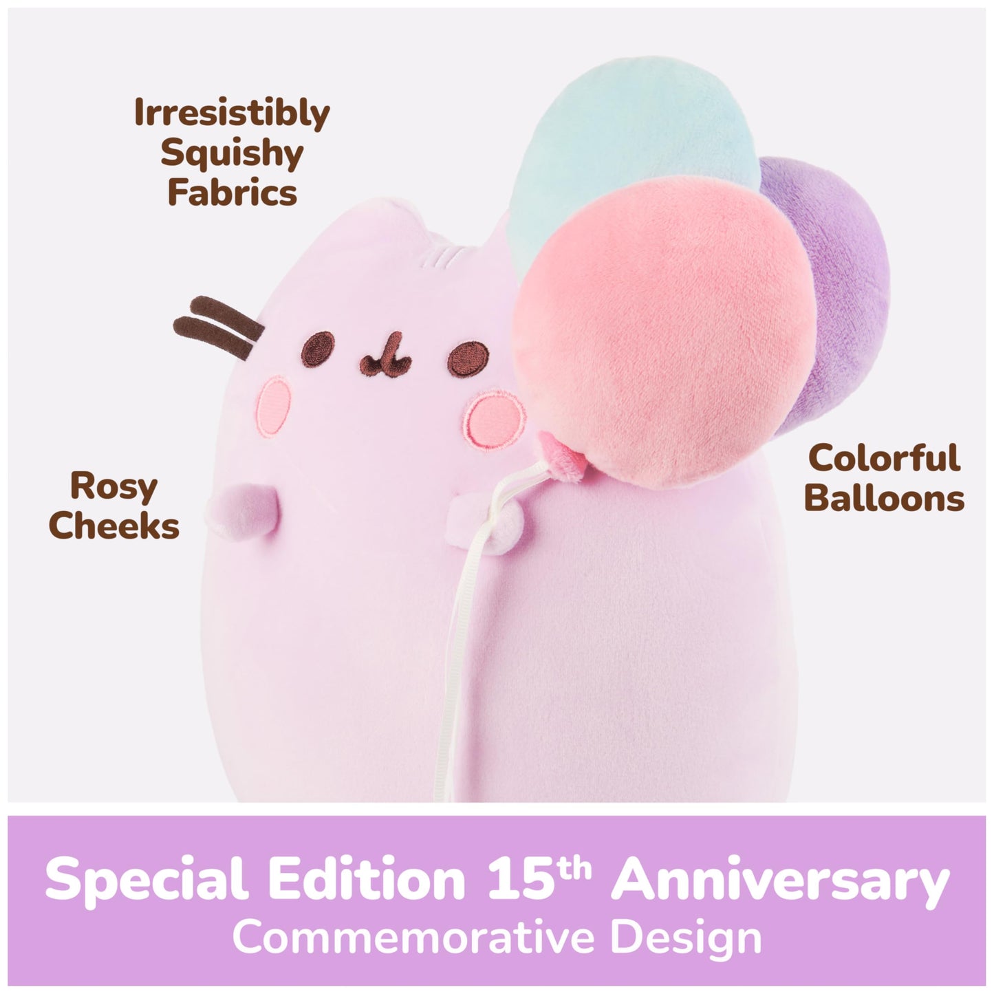 GUND Pusheen 15th Anniversary Squisheen Plush, Squishy Toy, Collectible Plush, Cat Stuffed Animal for Ages 8 and Up, Pink, 9.5”