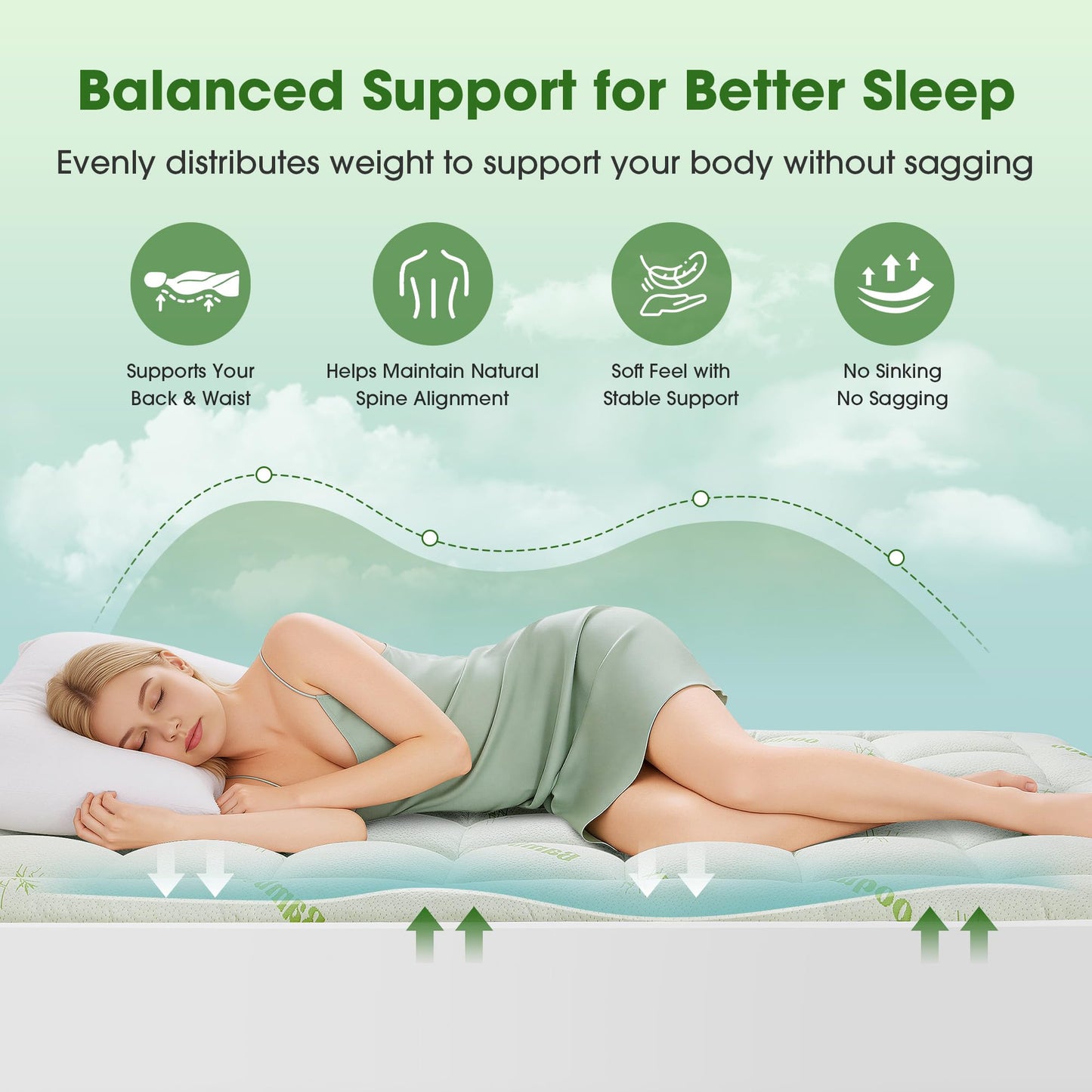 Mattress Pad King Size, Cooling Pillow Top Mattress Topper, Ultra Soft Viscose Made from Bamboo, Breathable for Hot Sleepers, Deep Pocket 8"-20", Green