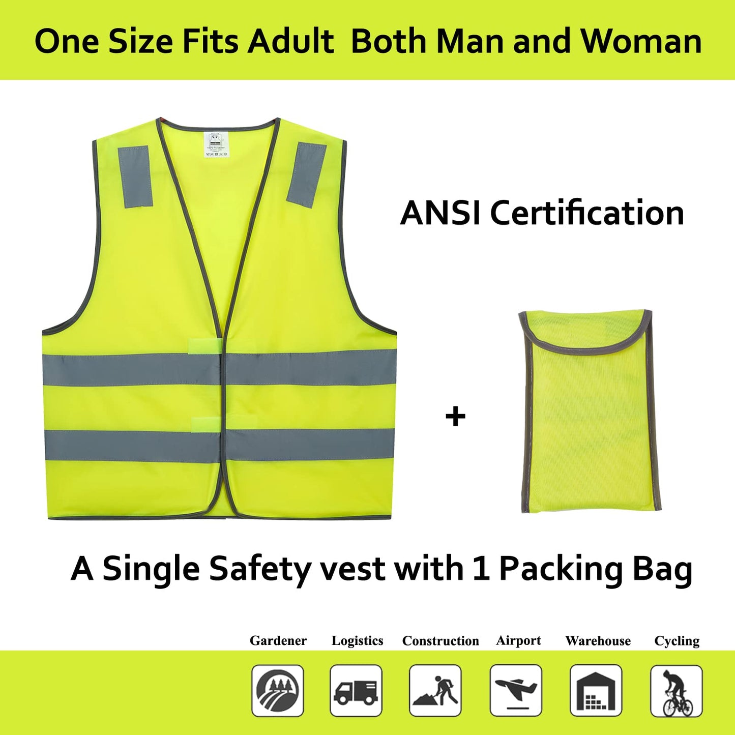 Lavori-AK Safety Vests 20 Pack Bulk - Yellow Reflective High Visibility Construction ANSI Class 2 Work Vests for Men,Woman,Hi Vis Mesh and Neon Silver Strip