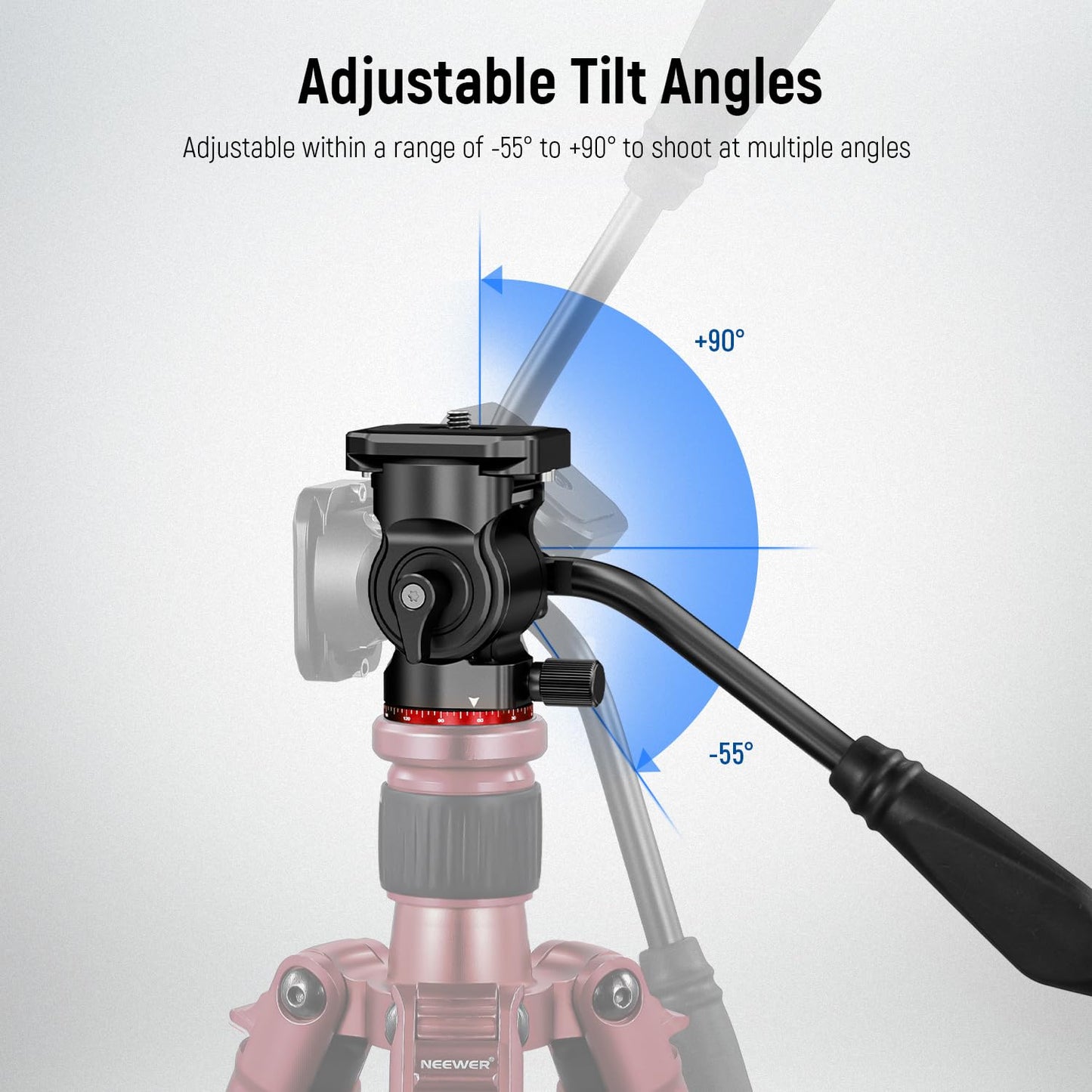 NEEWER Tripod Fluid Head Pan Tilt Head with Quick Release Plate and Handle, Metal Camera Tripod Head Compatible with Arca Swiss for Compact Video Cameras DSLR Cameras, Load up to 6.6lb/3kg, GM24