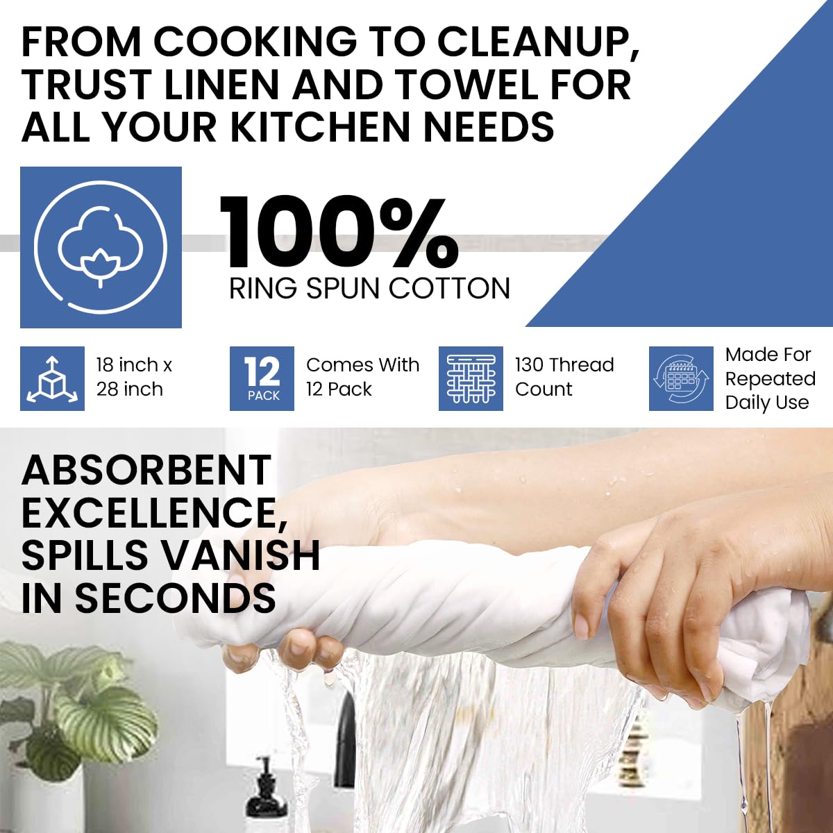 Flour Sack Towels | Tea Towel for Crafts| Kitchen Dish Cotton Blank Towel for Embroidery| Baking Bread Proofing Linen Cover| Thick Absorbent Quick Dry| 12 Pack 18"x 28" White