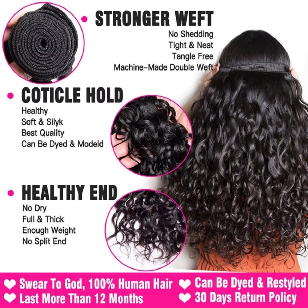 Yavida Water Wave Human Hair Bundles Wet and Wavy Human Hair Weave Bundles Brazilian Bundles Human Hair Unprocessed Remy Human Hair Water Wave Bundles 12 14 16 Inch