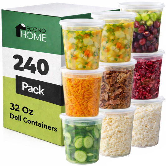 EconoHome Clear Deli Containers with Lids - 240-Pack, 32oz Plastic Containers with Lids for Food Storage, Meal Prep, Leftover, Restaurant Business, Takeout - Fridge, Microwave & Freezer-Safe