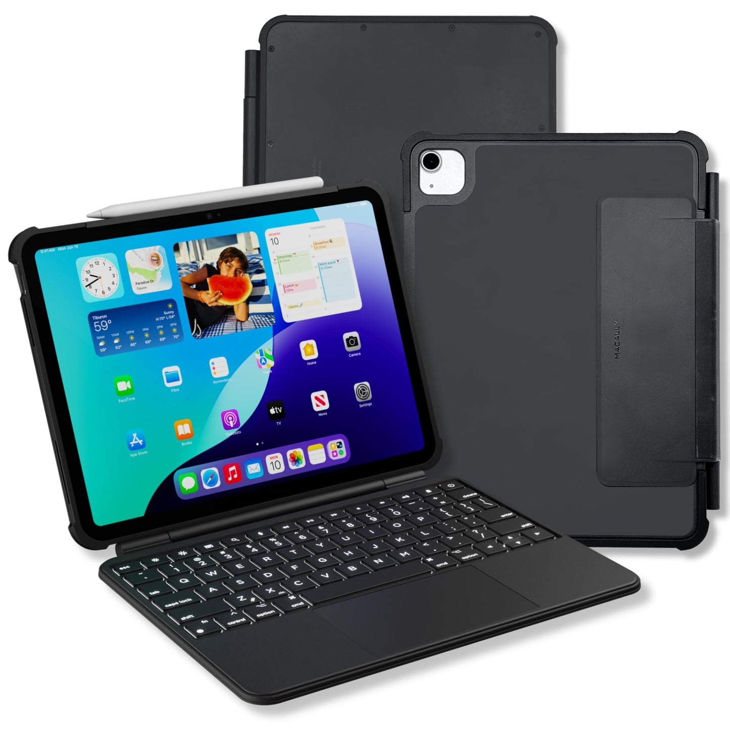 Macally Rugged Keyboard Case for iPad 11th Gen (A16) & 10th Gen (A14) - Military-Grade Protection, Large Trackpad, Backlit, Detachable, Rechargeable - 11 Inch iPad 10th Generation Case with Keyboard