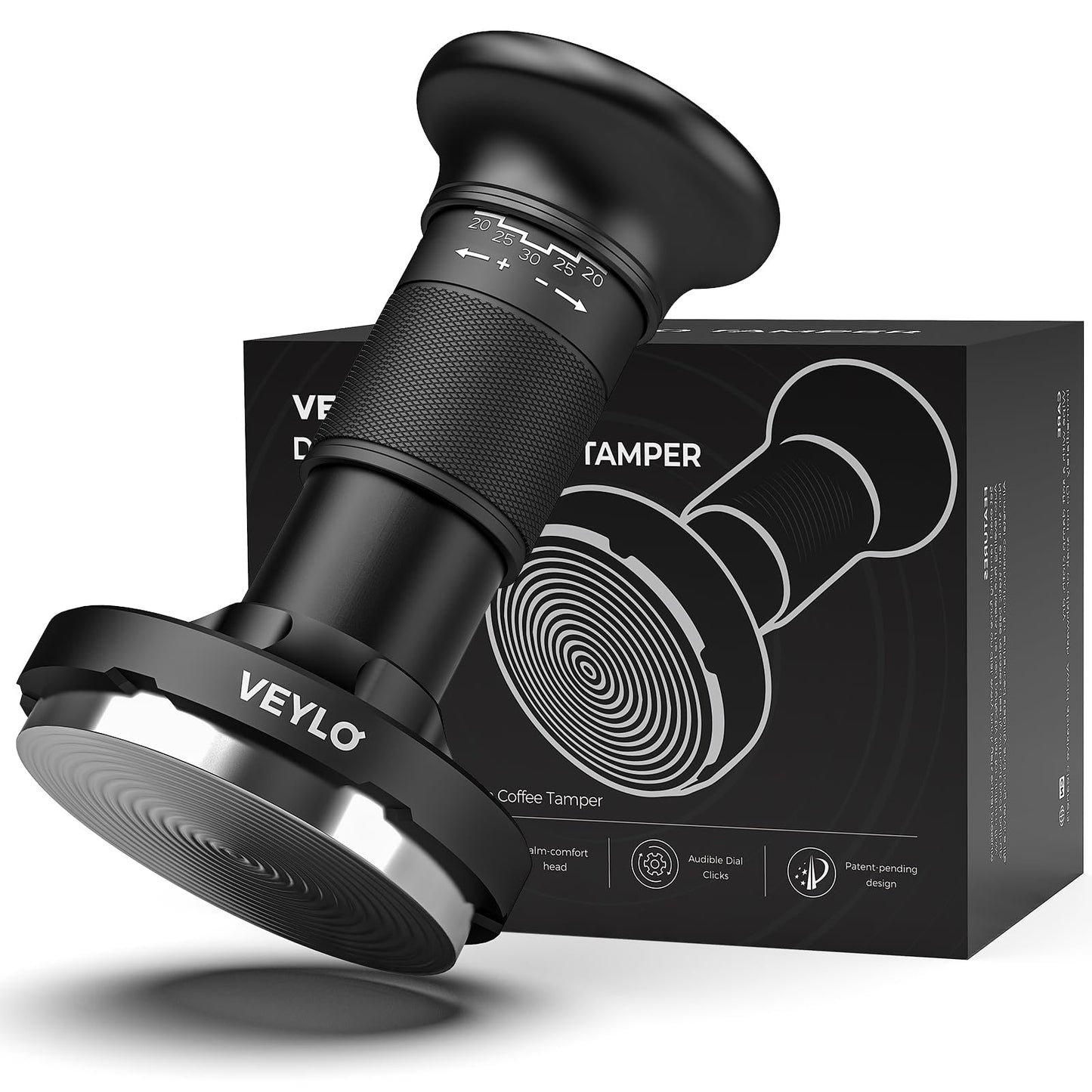 VEYLO 53.3mm Espresso Tamper, Barista-Grade Adjustable Calibrated Coffee Tamper with 24-Click Precision Dial, No Spring Swap, Audible Feedback, Ripple Base for Breville 54mm Portafilter Basket