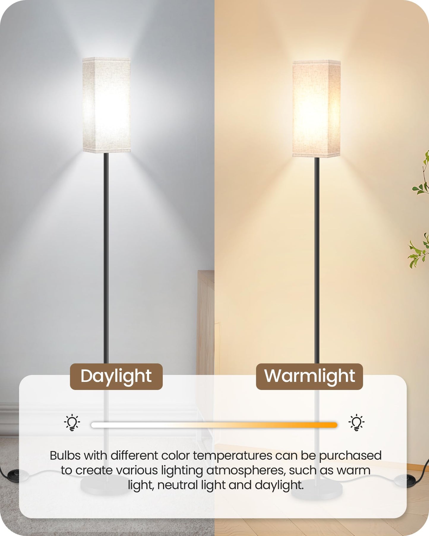 GOEBLESON 2 Pack Floor Lamp, Pole Lamp with Foot Switch, Modern Standing Lamp Lampshade, Minimalist Freestanding Lamp (Bulb Not Included), for Living Room, Bedroom Office, Black and Beige E07LDP205