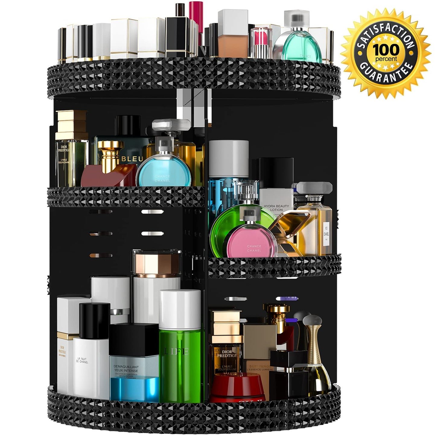 Famitree Black 360 Makeup Organizer Degree Rotating, 7 Layers Large Capacity Cosmetic Storage, Acrylic Makeup Organizers, Organizador De Perfumes Fits Makeup Brushes, Lipsticks, Bathroom, Black
