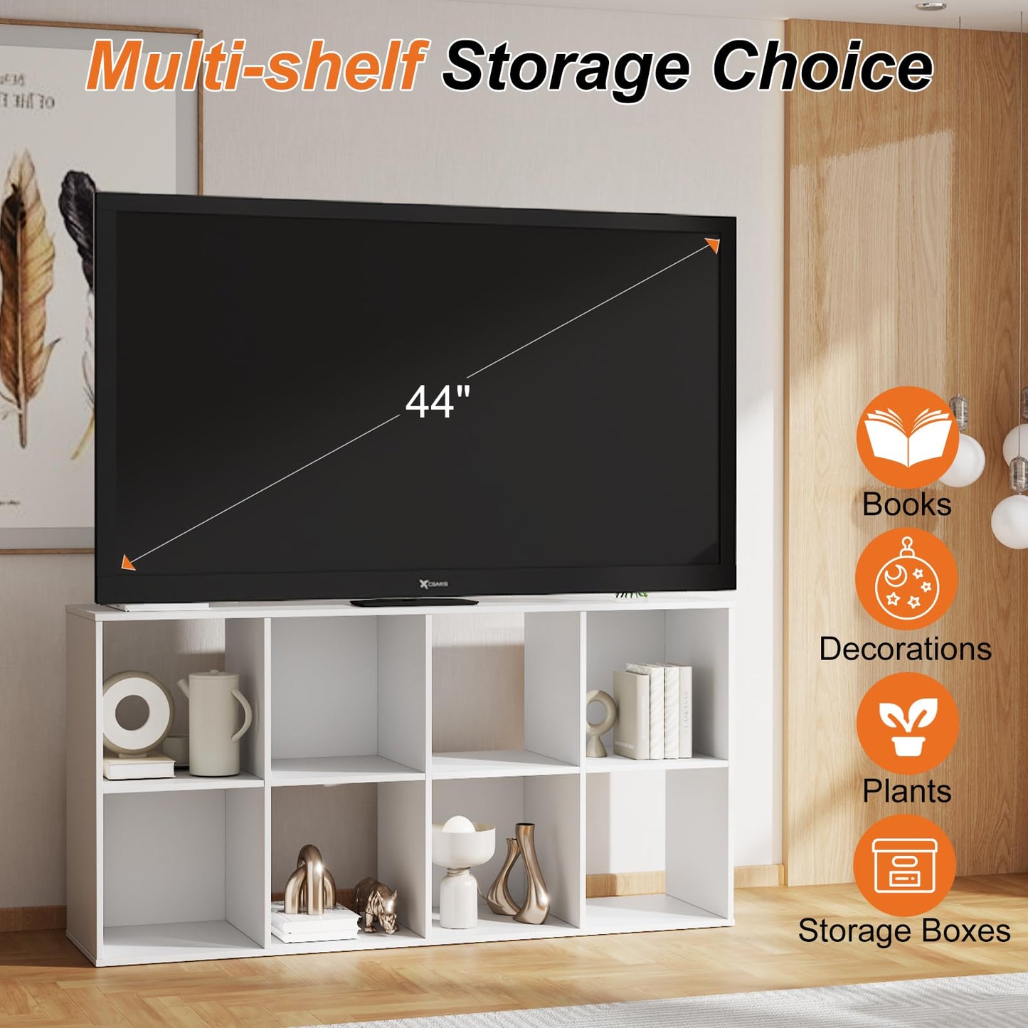 Sweetcrispy 8 Cube Storage Organizer - Open Cube Bookshelf with 4 Removable Back Panels, Display Storage Bookcase for Living Room, Bedroom, Entrance Hall, Home Office, 47.7" Lx11.6 Wx24 H, White