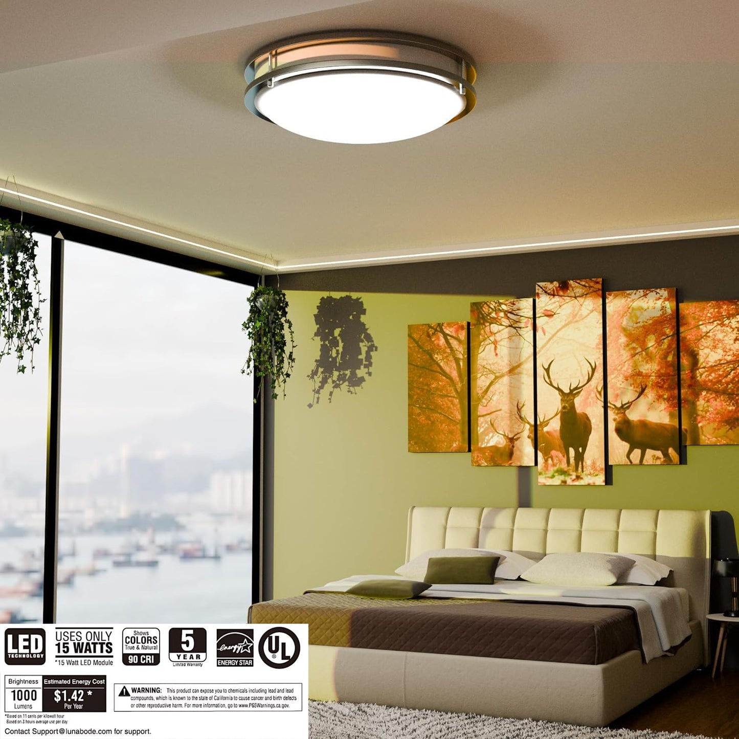 Lunabode LED Dimmable LED Light, Double Ring, Hallway Light Fixtures Ceiling, Bedroom Lights, Closet Lights, Kitchen Lights, 22W (100W Eq), 1800lm, 5CCT, Brushed Nickel, ETL (14", 5 CCT)