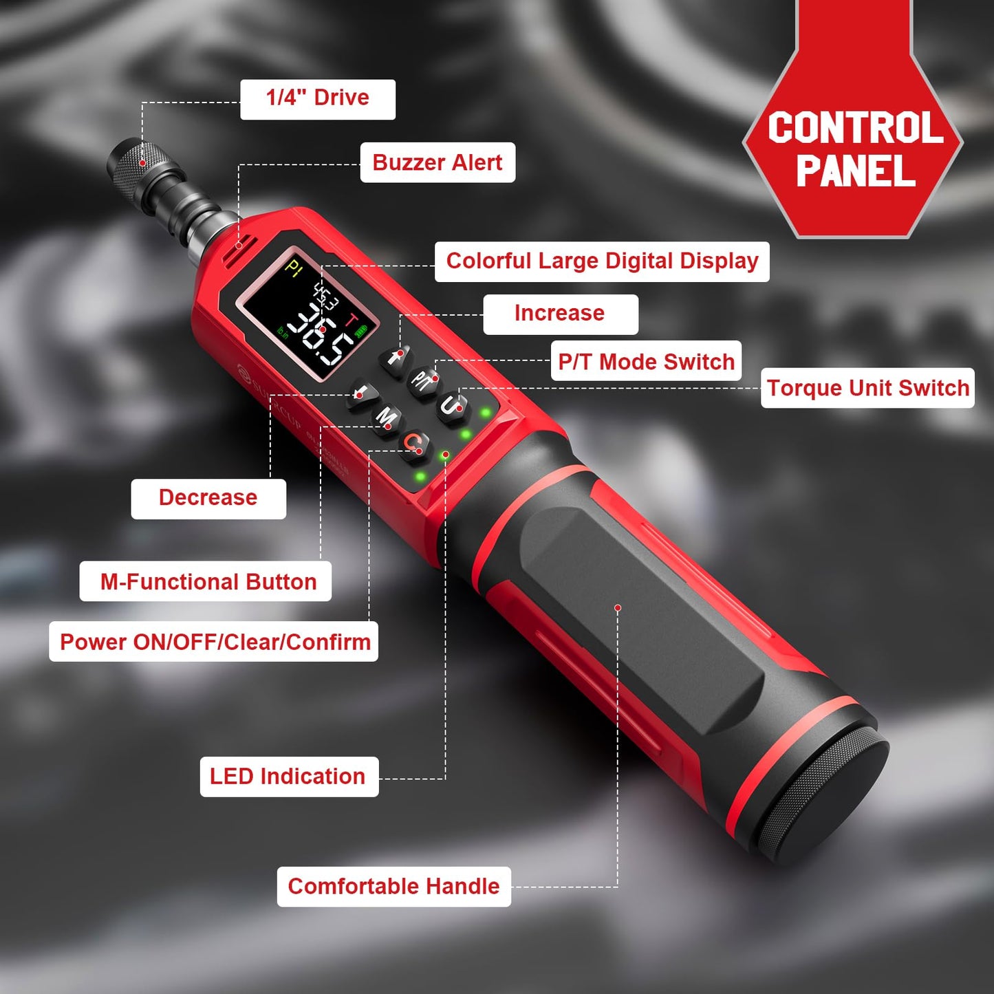 SUERCUP Digital Torque Screwdriver 0.8-53.1in-lbs/0.09-6Nm, Inch Pound Screwdriver Torque Wrench Set with LED Alarm,Buzzer,Vibration,9 Preset Mode and Data Storage,Used for Bike,Guns,Scope Mounting