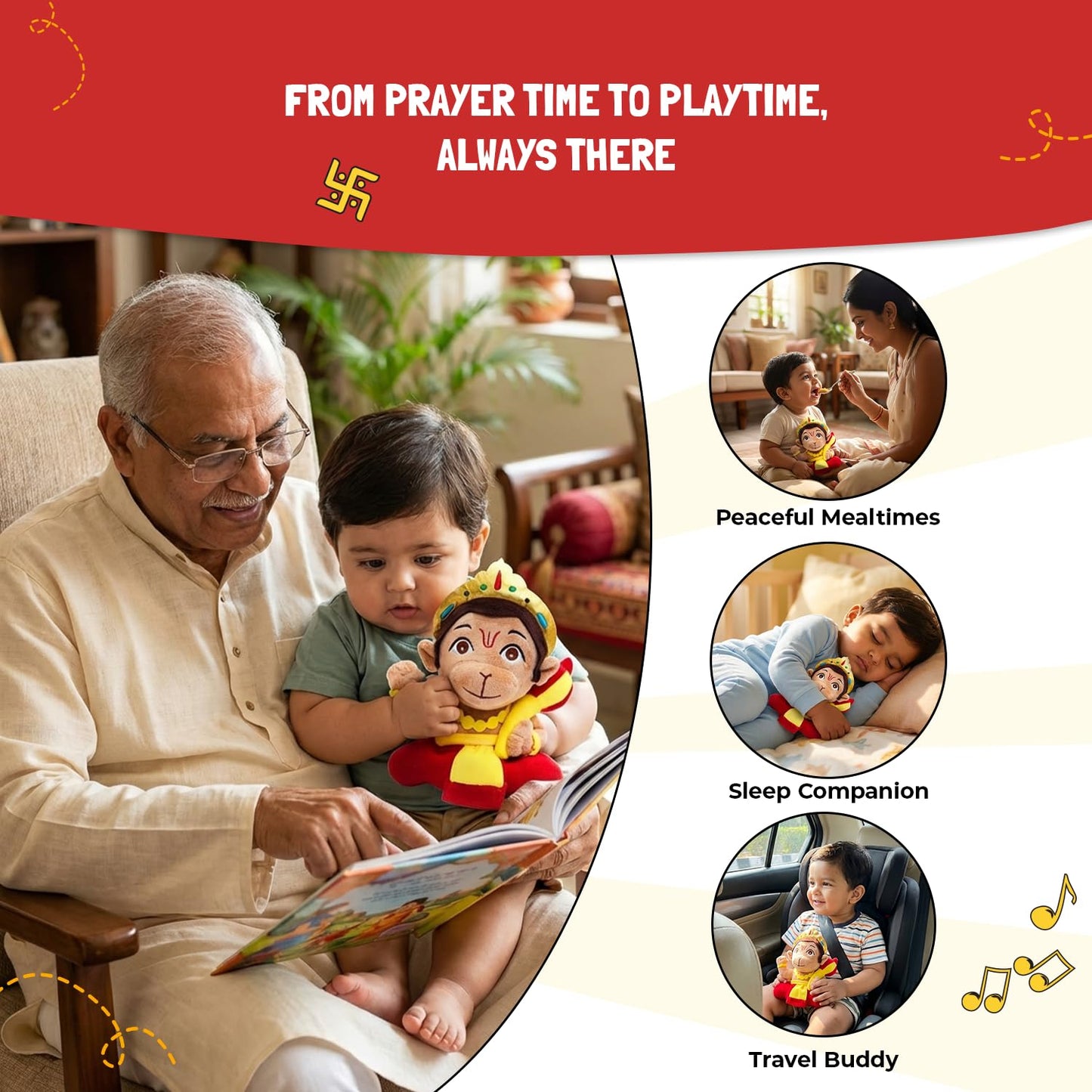 Panda's Box Mantra Chanting Baby Hanuman (Small - 18 CM) | Musical Soft Plush Toy | Best Gift for Infants, Toddlers & Babies