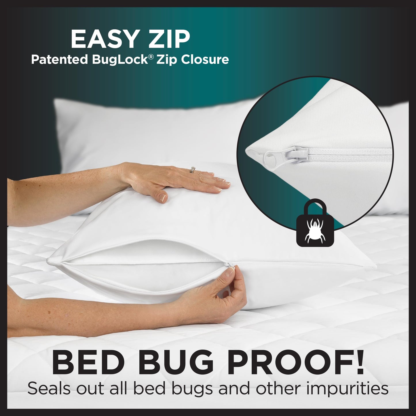 Protect-A-Bed AllerZip King 20" x 36" Pillow Protectors (Set of 2), Bed Bug and Dust Mite Proof, Noiseless and Odor-Resistant Pillow Covers, 100% Waterproof, Machine Washable