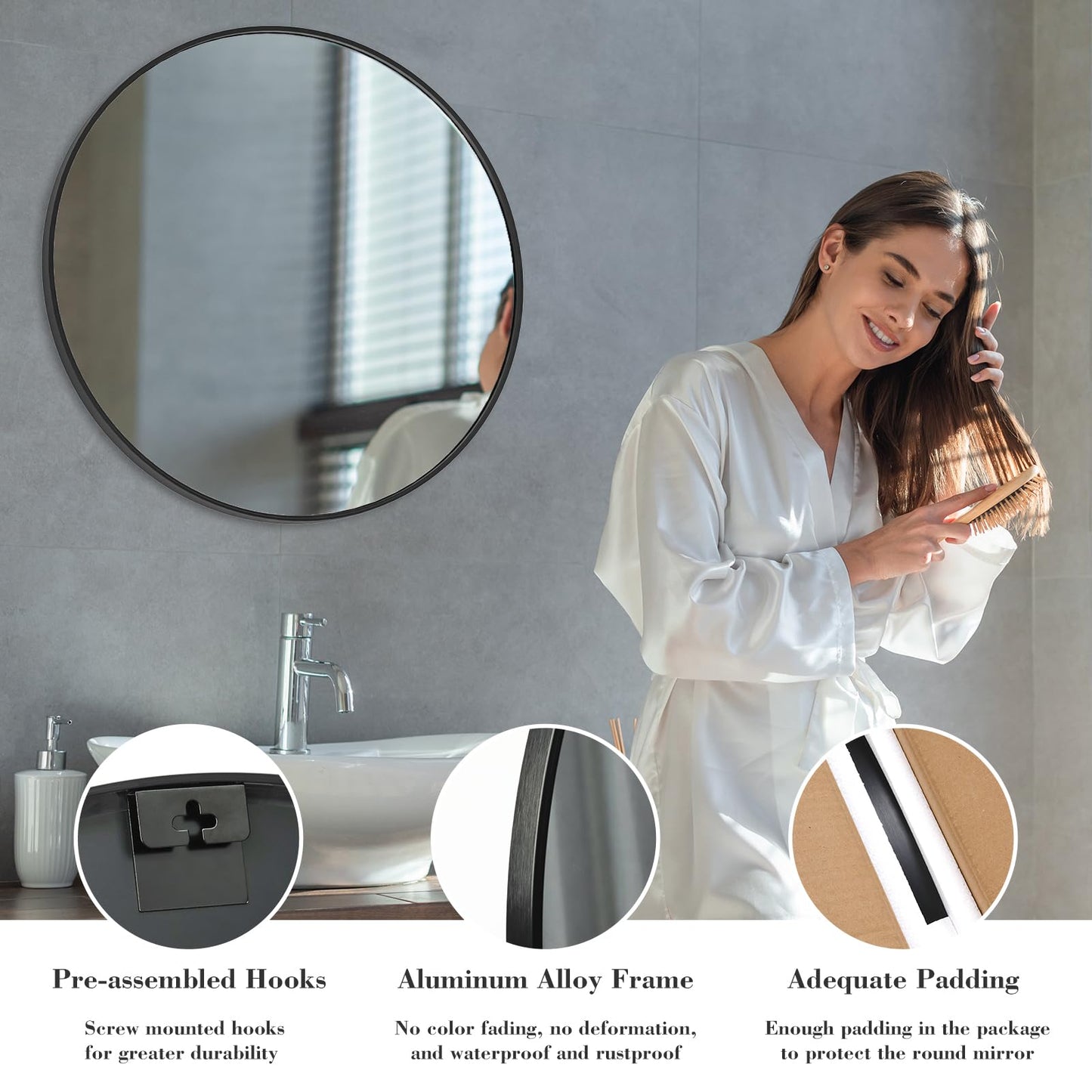 NEWBULIG Round Bathroom Mirror for Over Sink, 30 Inch Wall Mount Vanity Circle Mirror with Matte Metal Framed, Decor for Bathroom, Entryway, Bedroom, Black