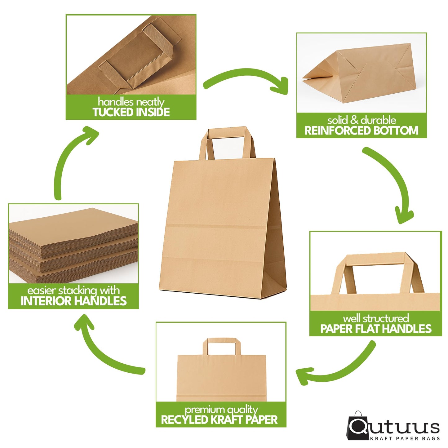 12x7x17 Large Brown Paper Grocery Bags, 100pcs Large Brown Paper Bags with Handles Bulk for Take Out, Restaurant, To Go, Retail, Shopping
