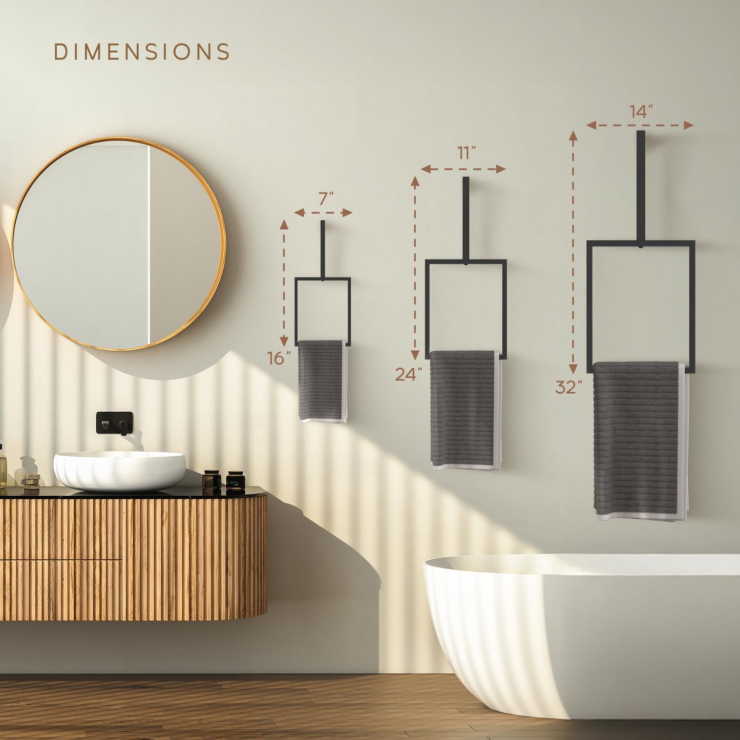 Wita Home Unique Vertical Towel Rack Wall Mounted for Bathroom, Metal Square Towel Holder, Modern Hand Towel Ring, Elegant Kitchen Decor, Space-Saving Towel Hanger (Large (32"x14"x3") - 1 pcs)