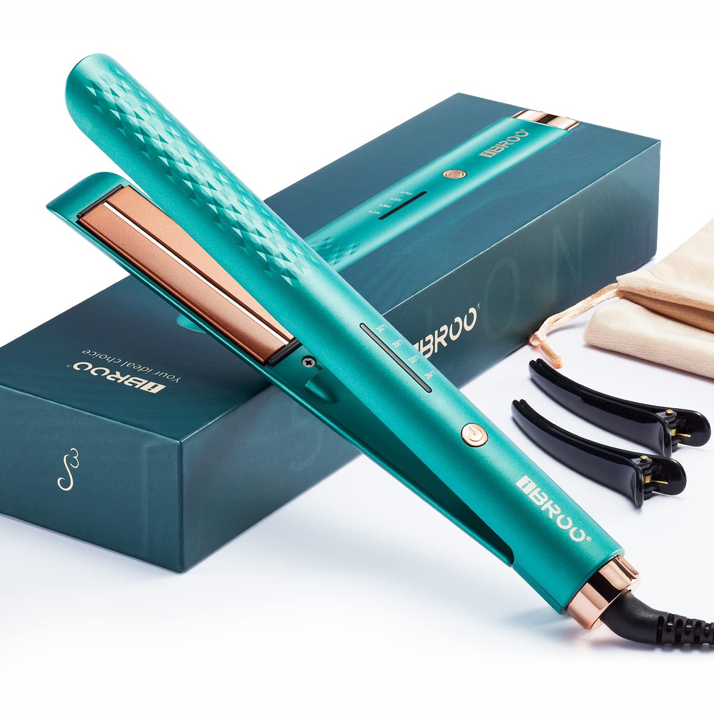 IBROO Infrared Flat Iron Hair Straightener Ceramic Tourmaline Ionic, Keratin Infused, Professional 1 inch Curling Iron Combo, Non Damaging Straight Iron for Women, Dual Voltage Straightening Iron 220v