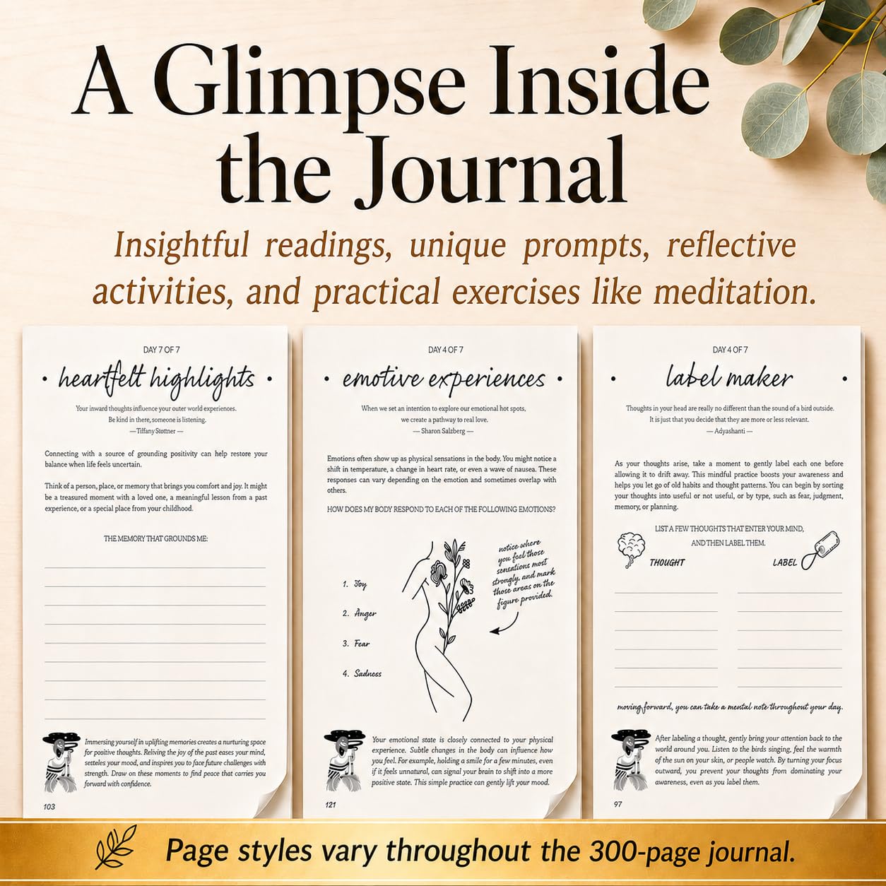 Journal & Pen Set for Women | Guided Mindfulness Journal with Elegant Brass Pen | 13-Week Personal Growth Journey with Short Readings, Daily Prompts & Reflection Exercises | A5 Vegan Leather | Gift Box | Her Vibe