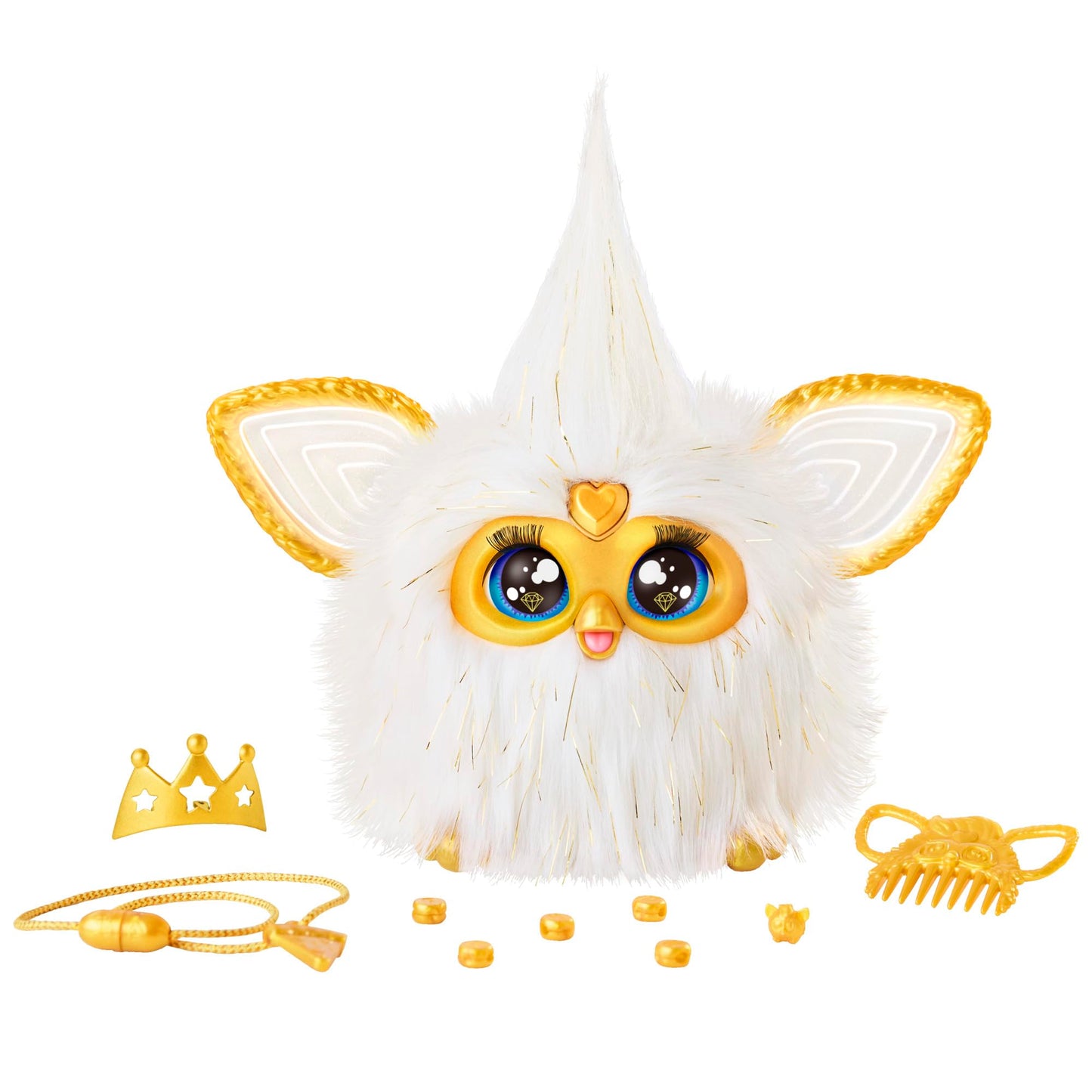 Furby Gold Glam Interactive Plush Toys for 6 Year Old Girls & Boys & Up, Voice Activated Animatronic, Speaks English & Furbish, White (Amazon Exclusive)