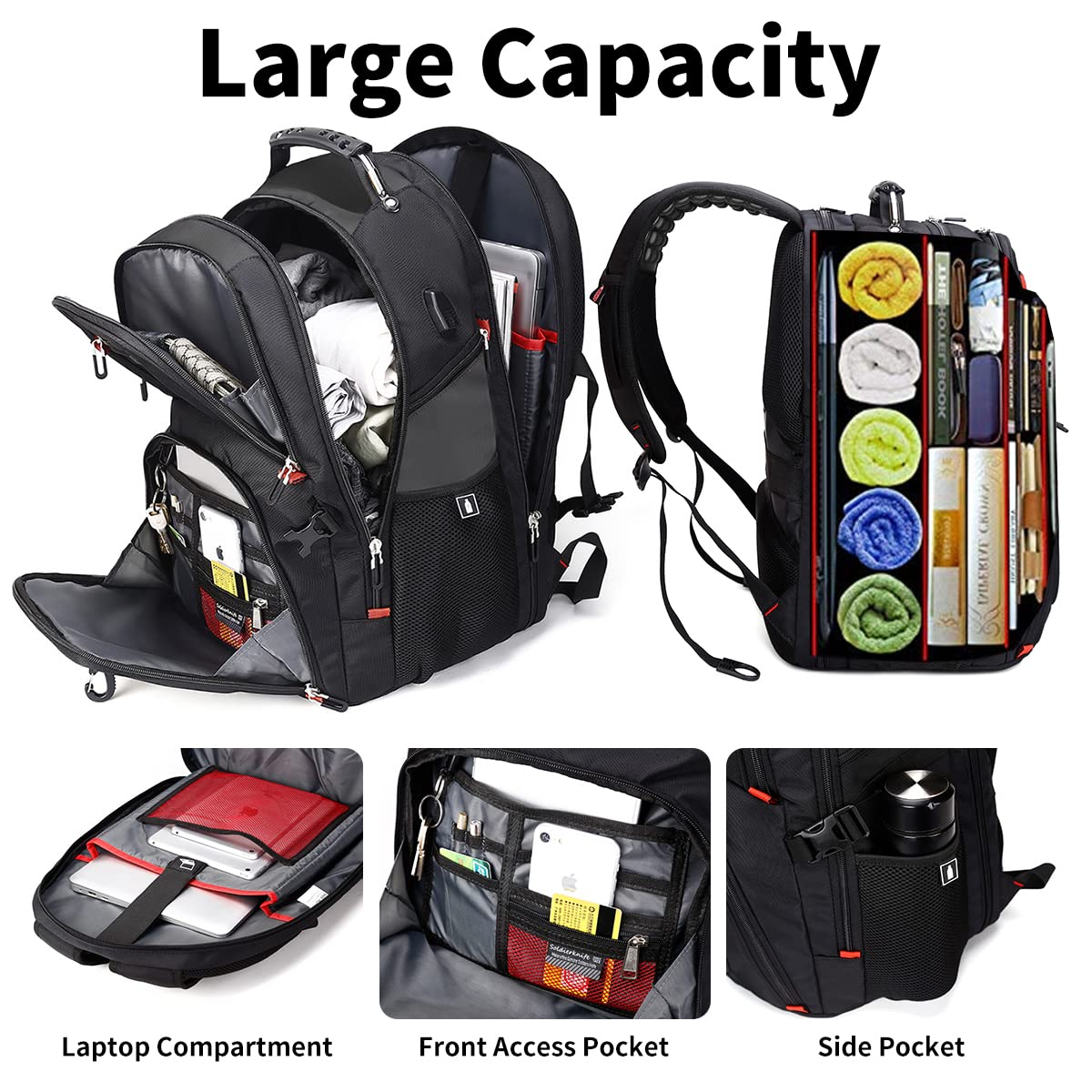 SHRRADOO Extra Large 50L Travel Laptop Backpack with USB Charging Port, College High School Backpack Airline Approved Business Work Bag Fits 17 Inch Computer for Men Women
