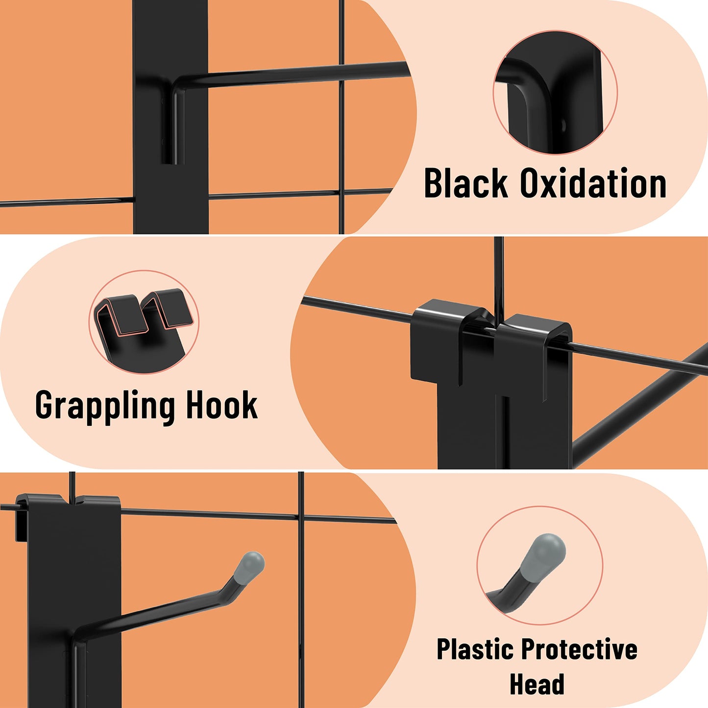 HUHOLE Gridwall Hooks 4 Inch, 50PC Display Hooks for Grid Wall, Hook for Grid Wall Panel, Black